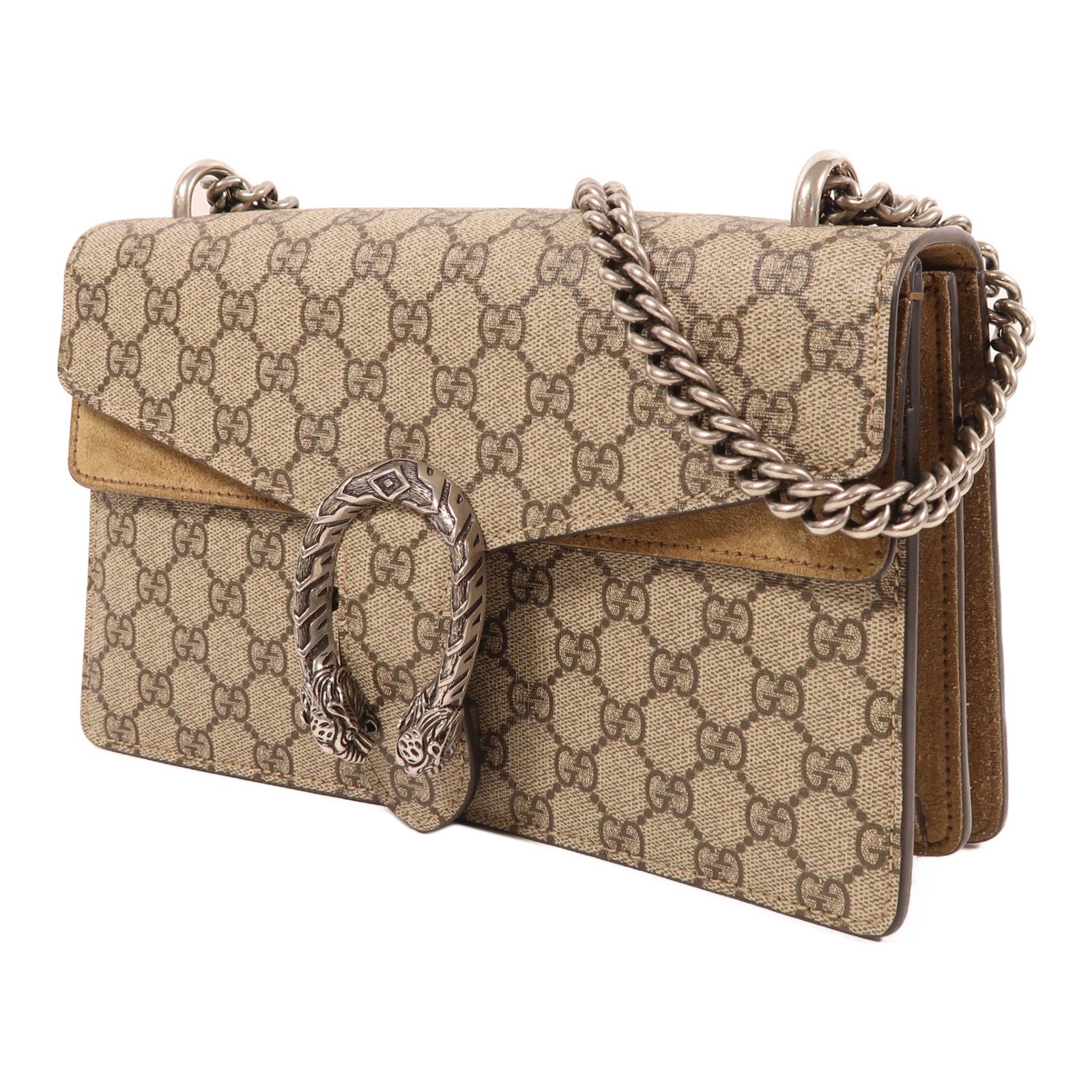 GUCCI 塗層帆布GG Supreme Dionysus銀扣鏈帶肩背袋