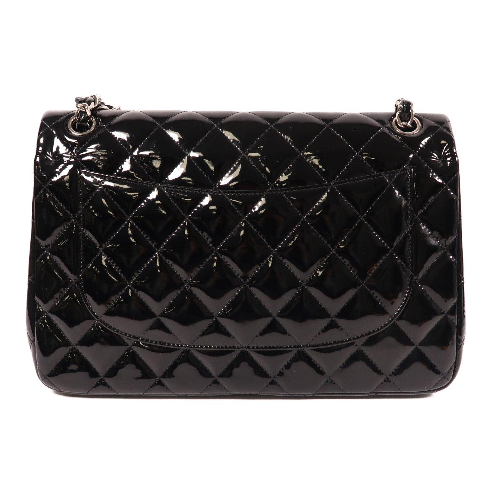 CHANEL 漆皮皮革Large Classic銀扣肩背袋黑色