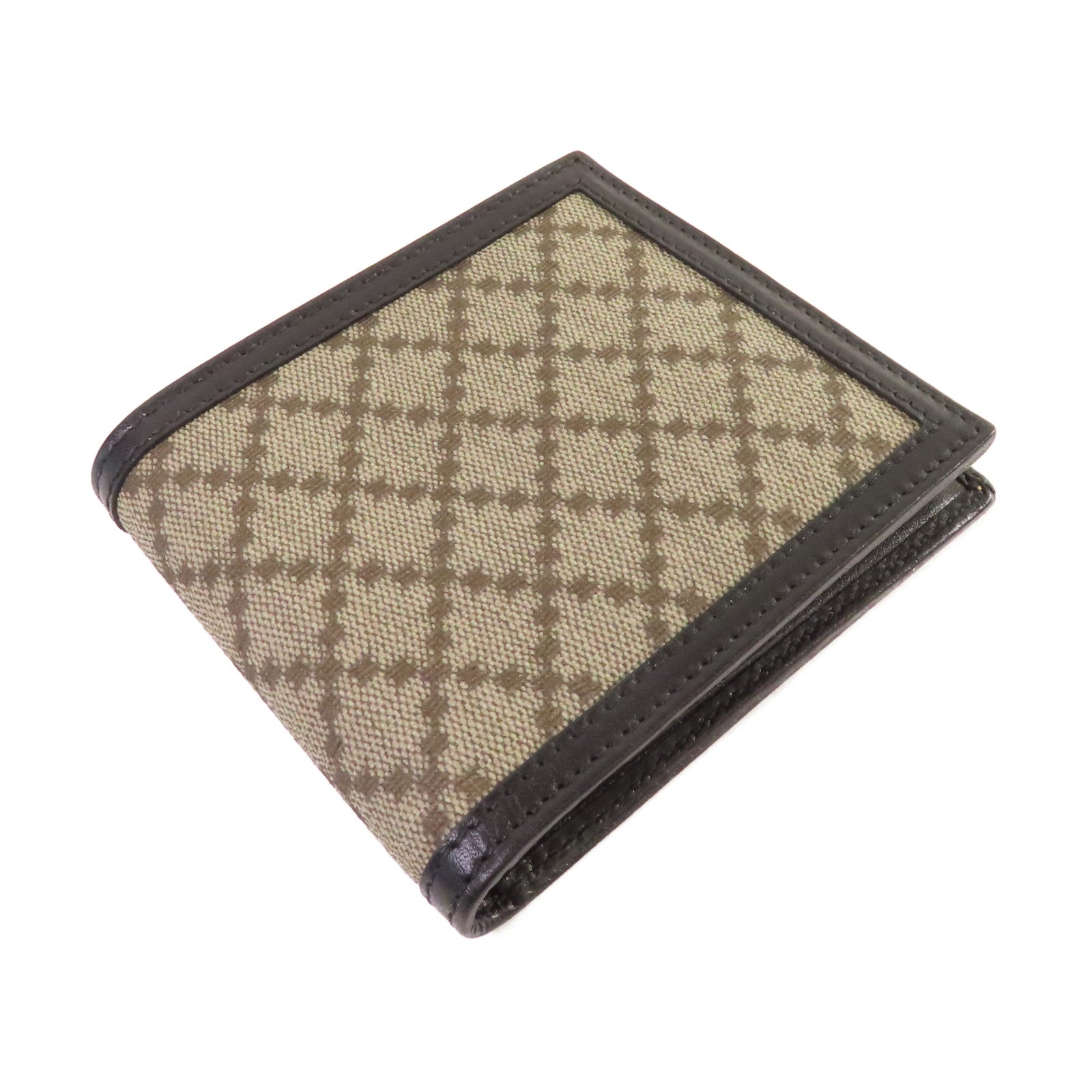 GUCCI 【激減優惠】牛皮皮革/帆布Diamante Bifold Short Wallet短錢包啡色