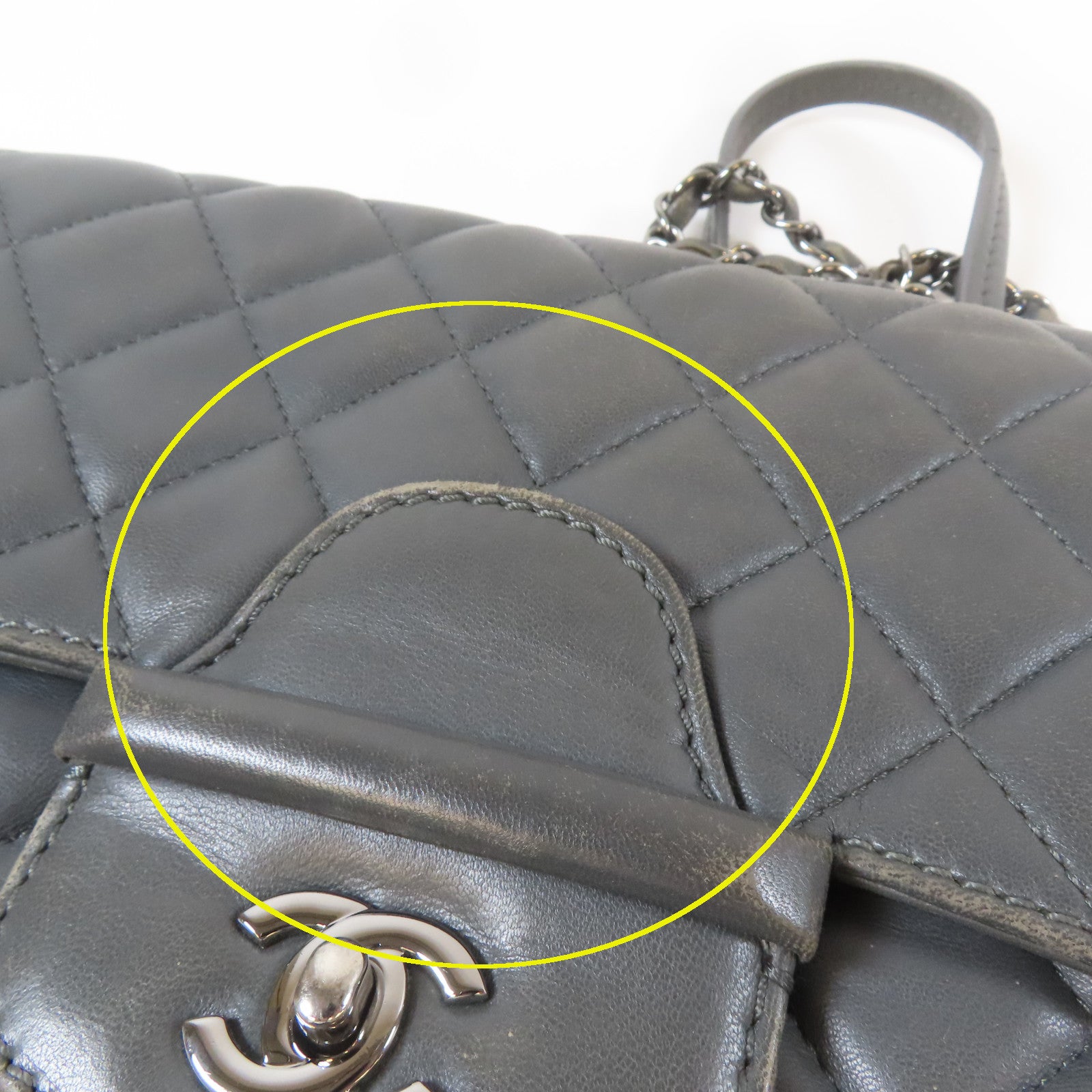 CHANEL 菱格羊皮皮革Chain Shoulder Bag銀扣鏈帶肩背袋灰色
