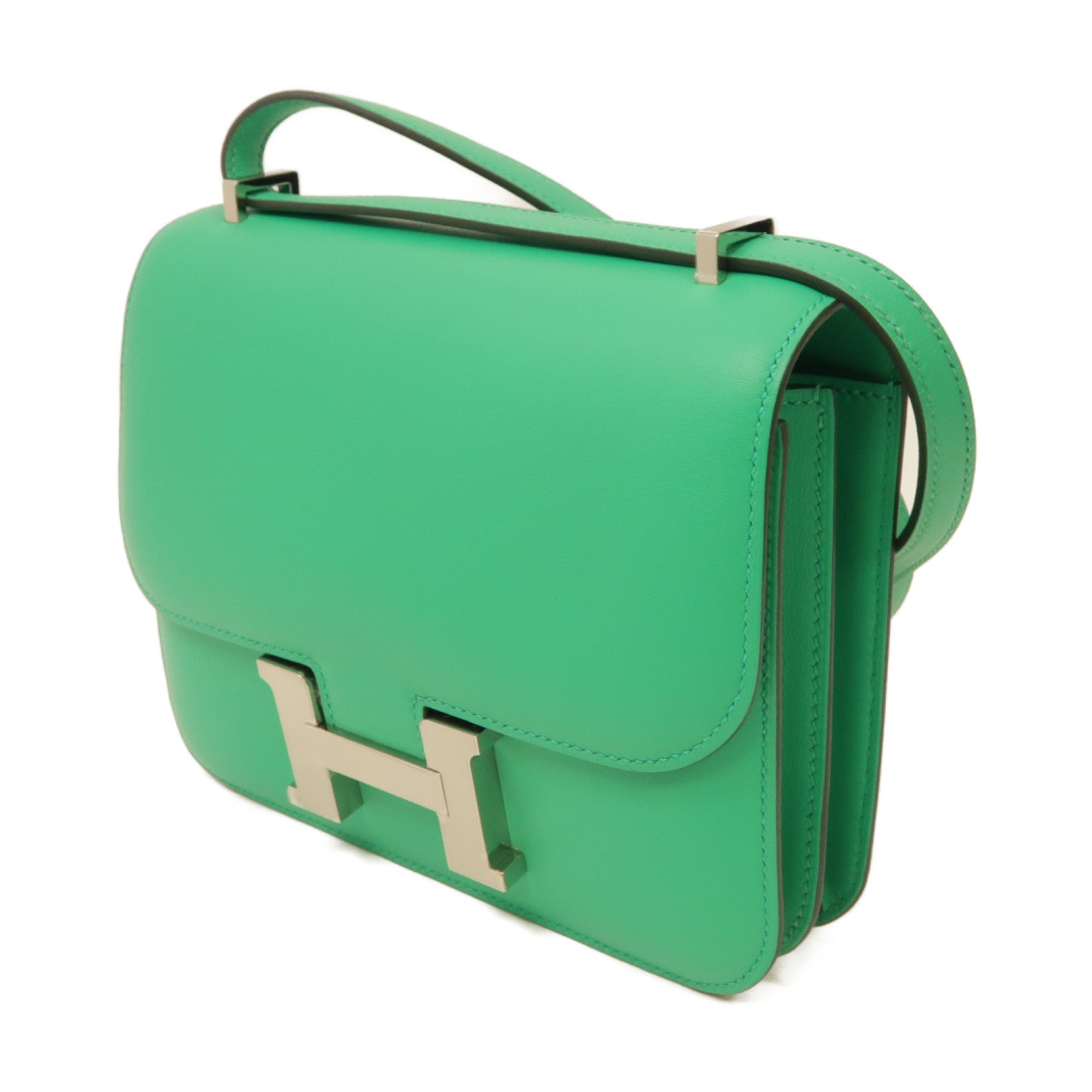 HERMES 【激減優惠】Swift皮革Constance Mini銀扣肩背袋綠色