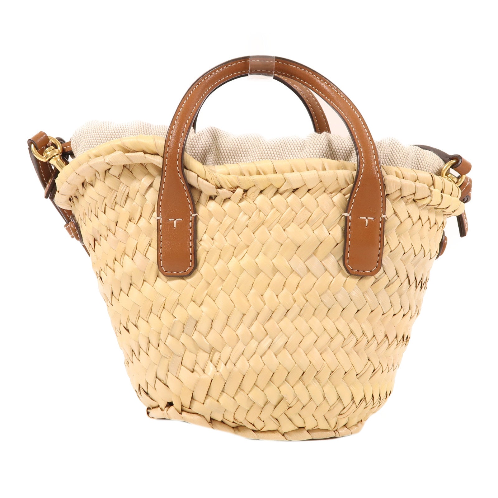 Tory Burch 草織Ella Mini Basket Bag手挽肩背兩用袋米色