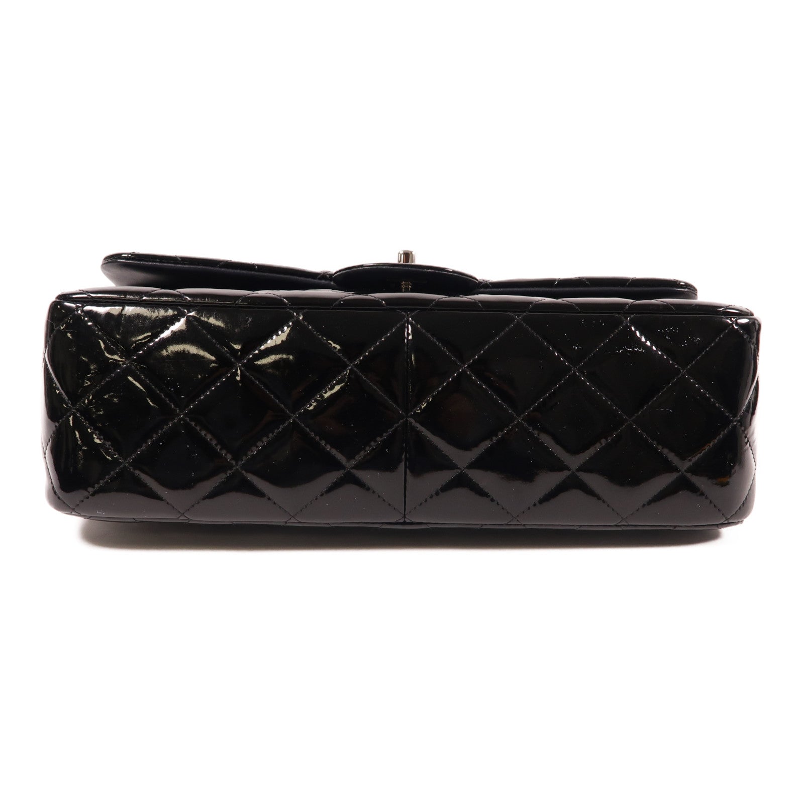 CHANEL 漆皮皮革Large Classic銀扣肩背袋黑色