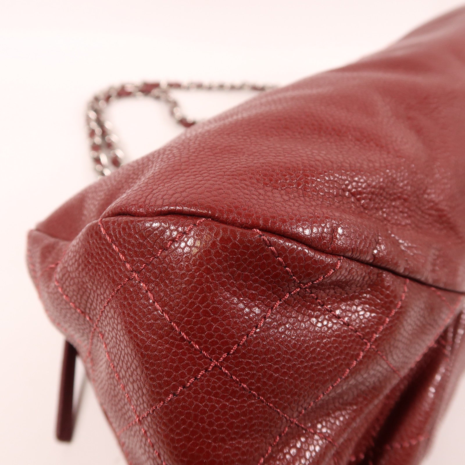 CHANEL 牛皮皮革Chain Shoulder銀扣鏈帶肩背袋紅色