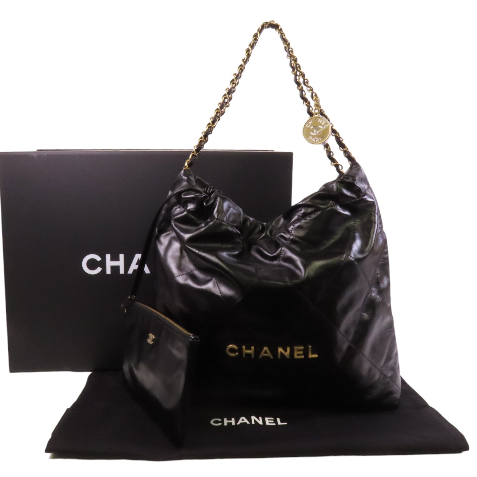 CHANEL 羊皮皮革Chanel 22 Medium金扣鏈帶肩背袋