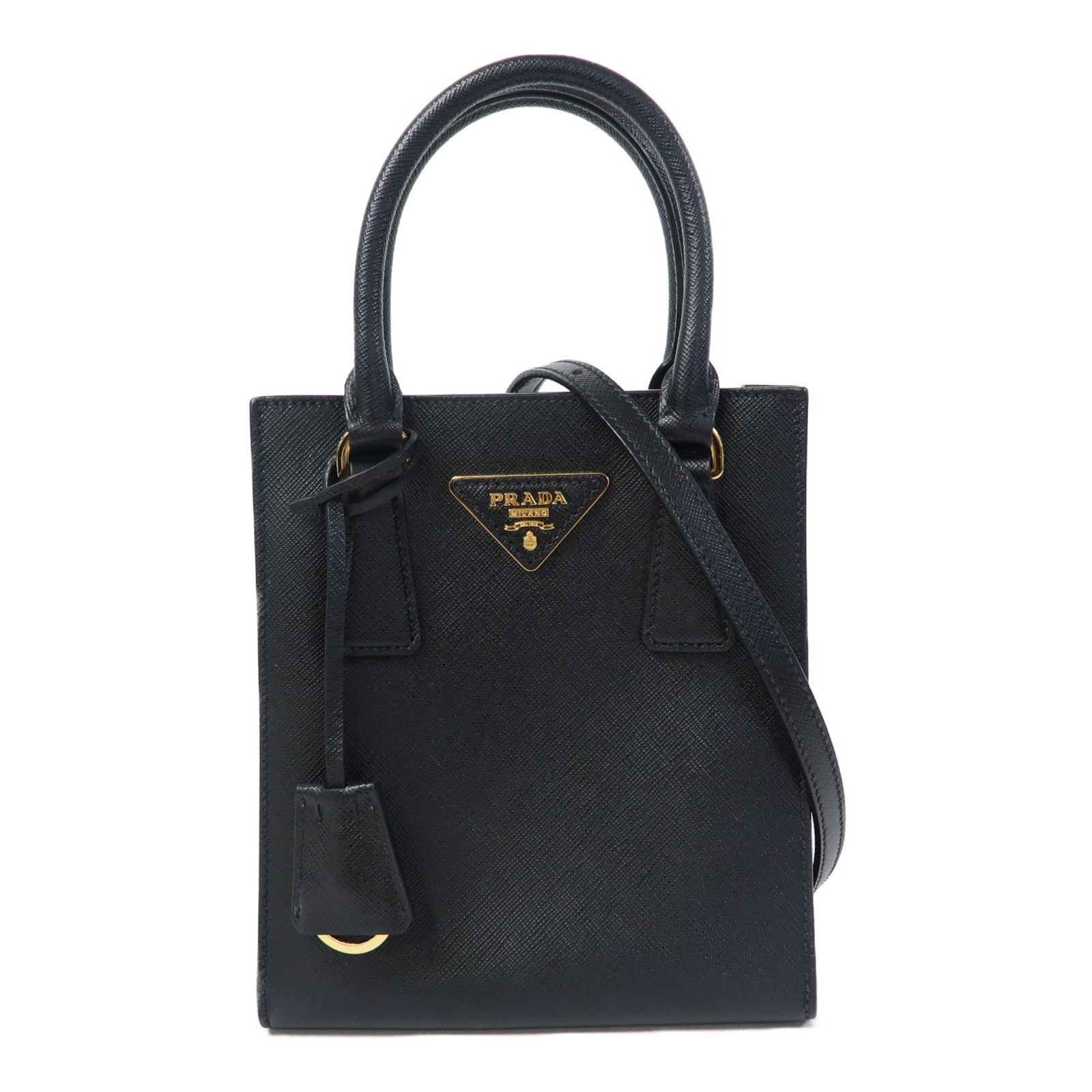 PRADA Saffiano皮革2 Way Shoulder Bag金扣手挽肩背兩用袋黑色