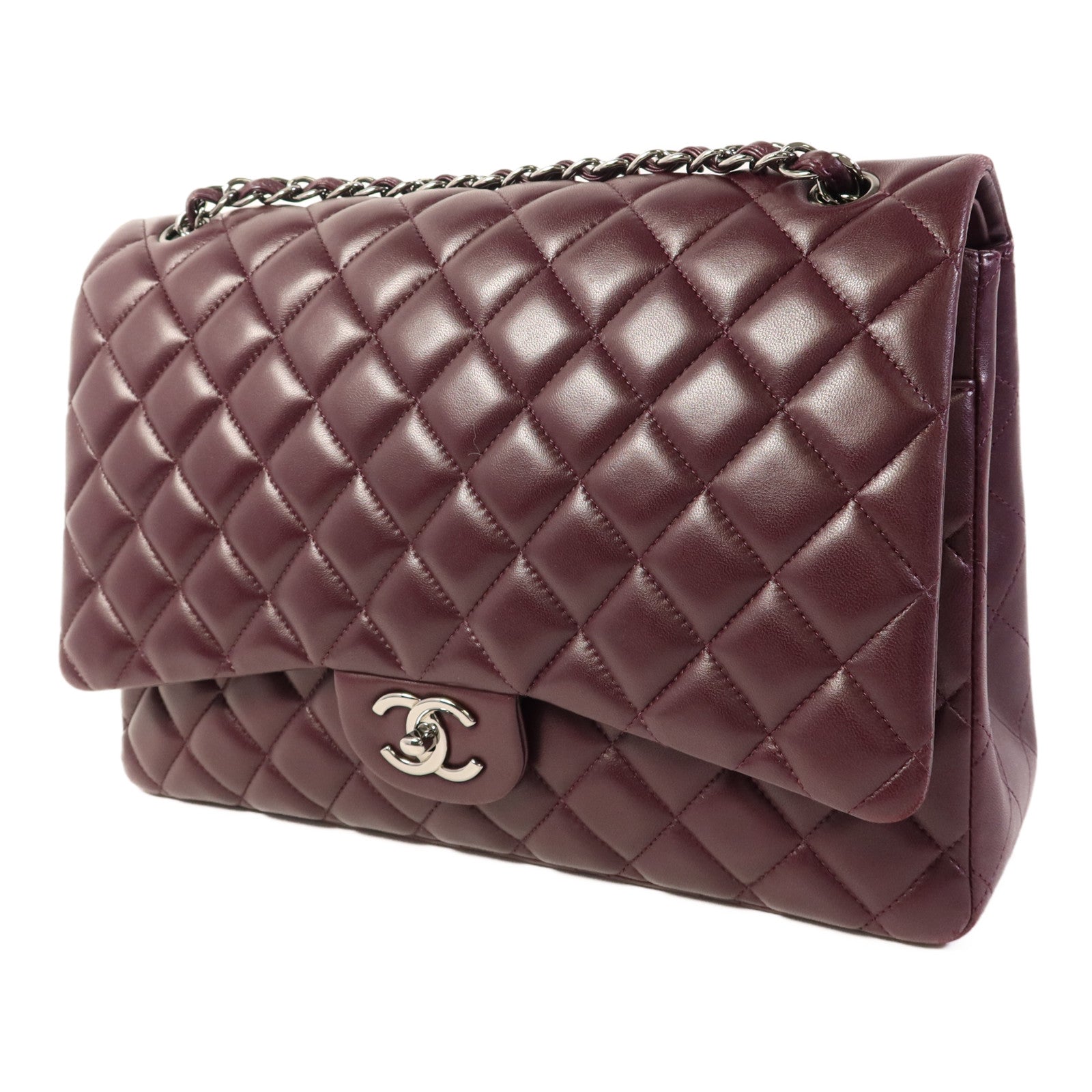 CHANEL 羊皮皮革Maxi Classic銀扣鏈帶肩背袋