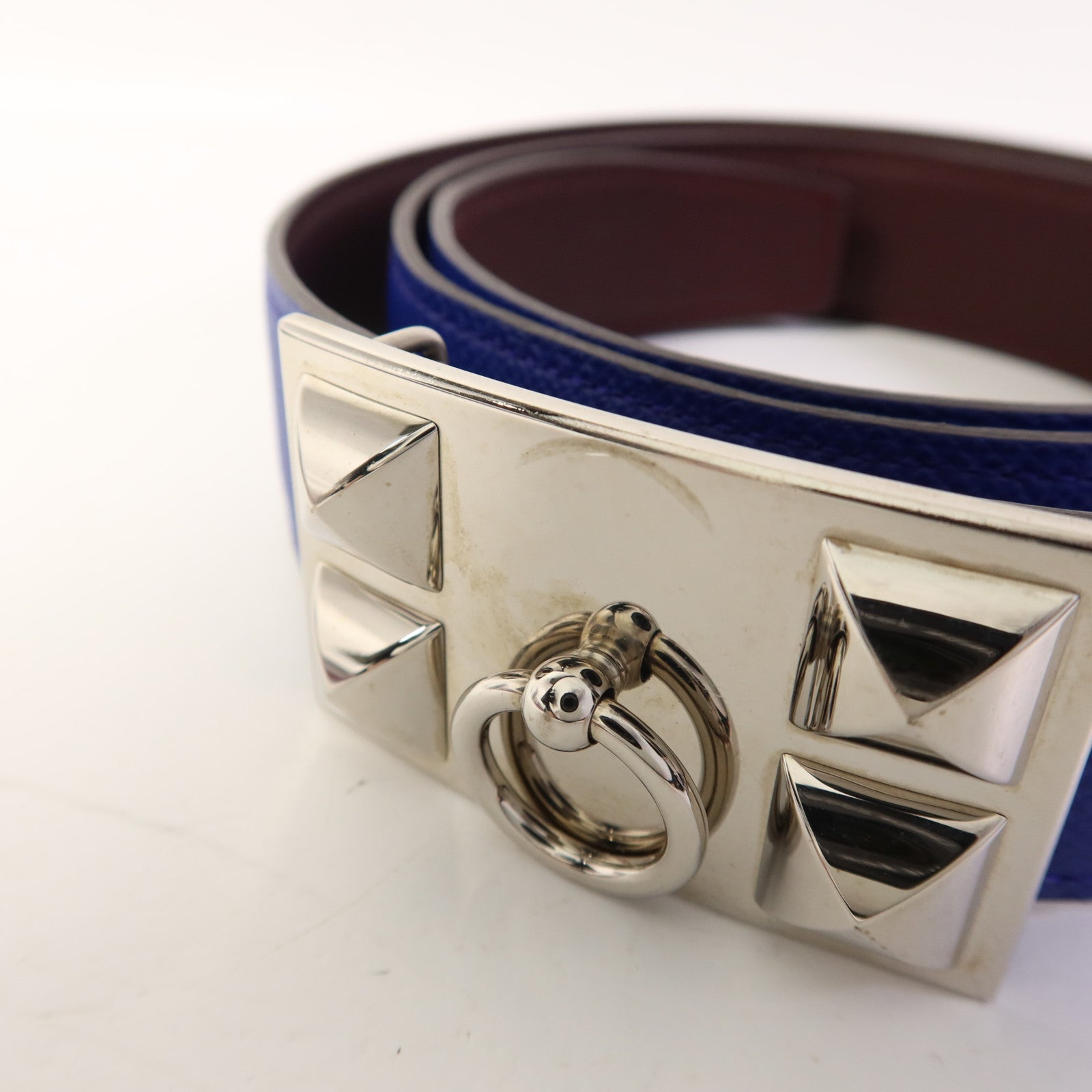 HERMES 【激減優惠】Epsom皮革Collier de Chein Belt銀扣皮帶
