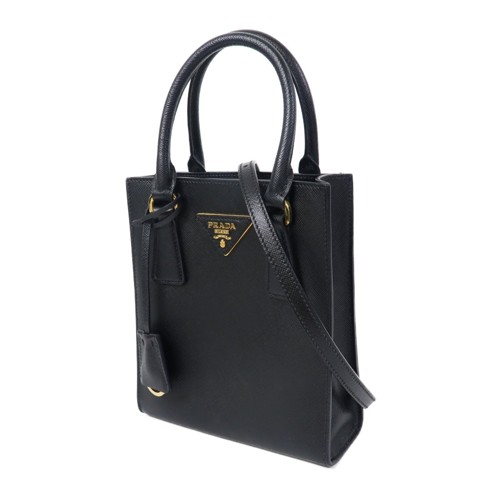 PRADA Saffiano皮革2 Way Shoulder Bag金扣手挽肩背兩用袋黑色
