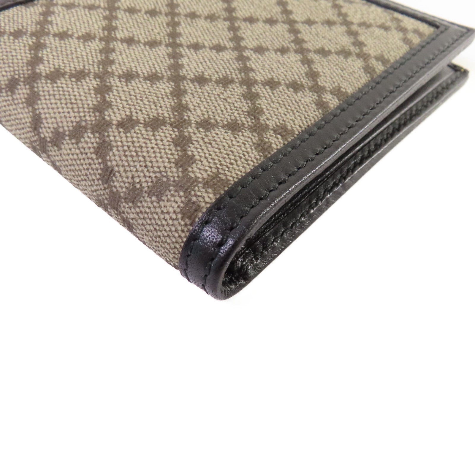 GUCCI 【激減優惠】牛皮皮革/帆布Diamante Bifold Short Wallet短錢包啡色