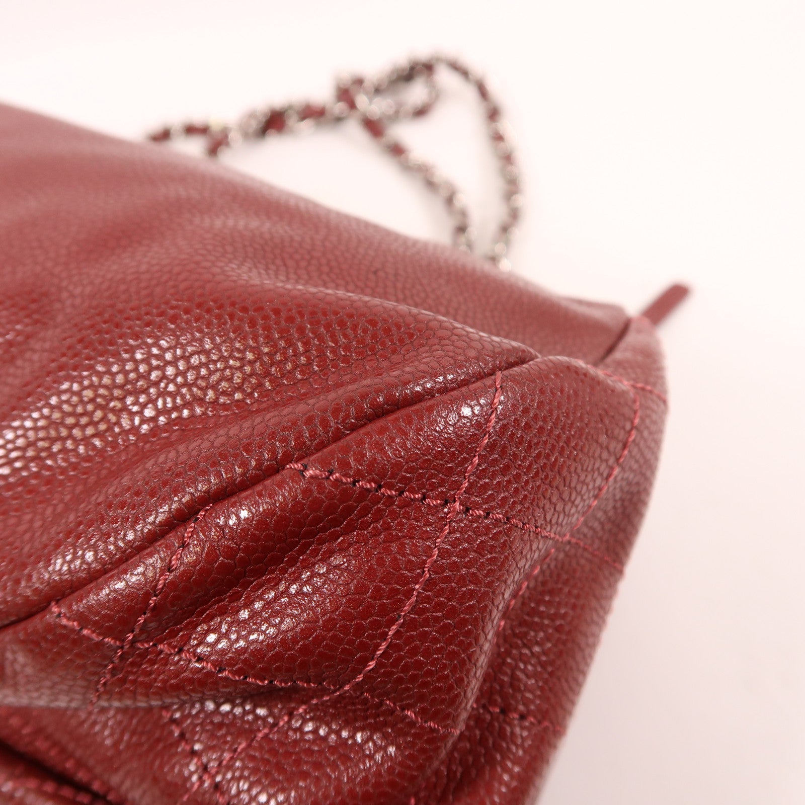 CHANEL 牛皮皮革Chain Shoulder銀扣鏈帶肩背袋紅色