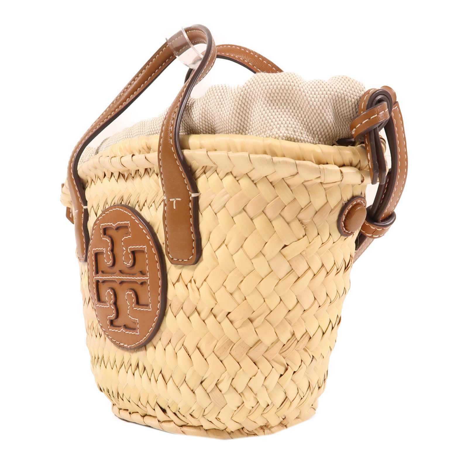 Tory Burch 草織Ella Mini Basket Bag手挽肩背兩用袋米色