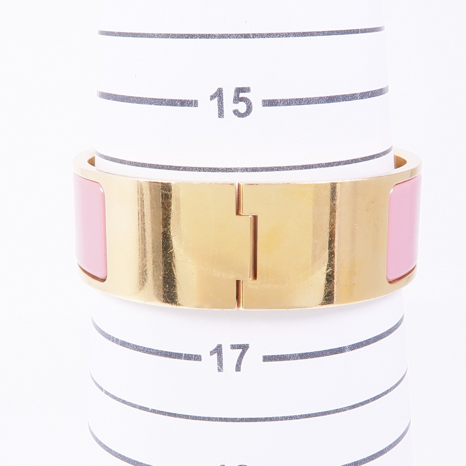 HERMES Clic Clac H Bracelet Enamel Metal Gold Pink