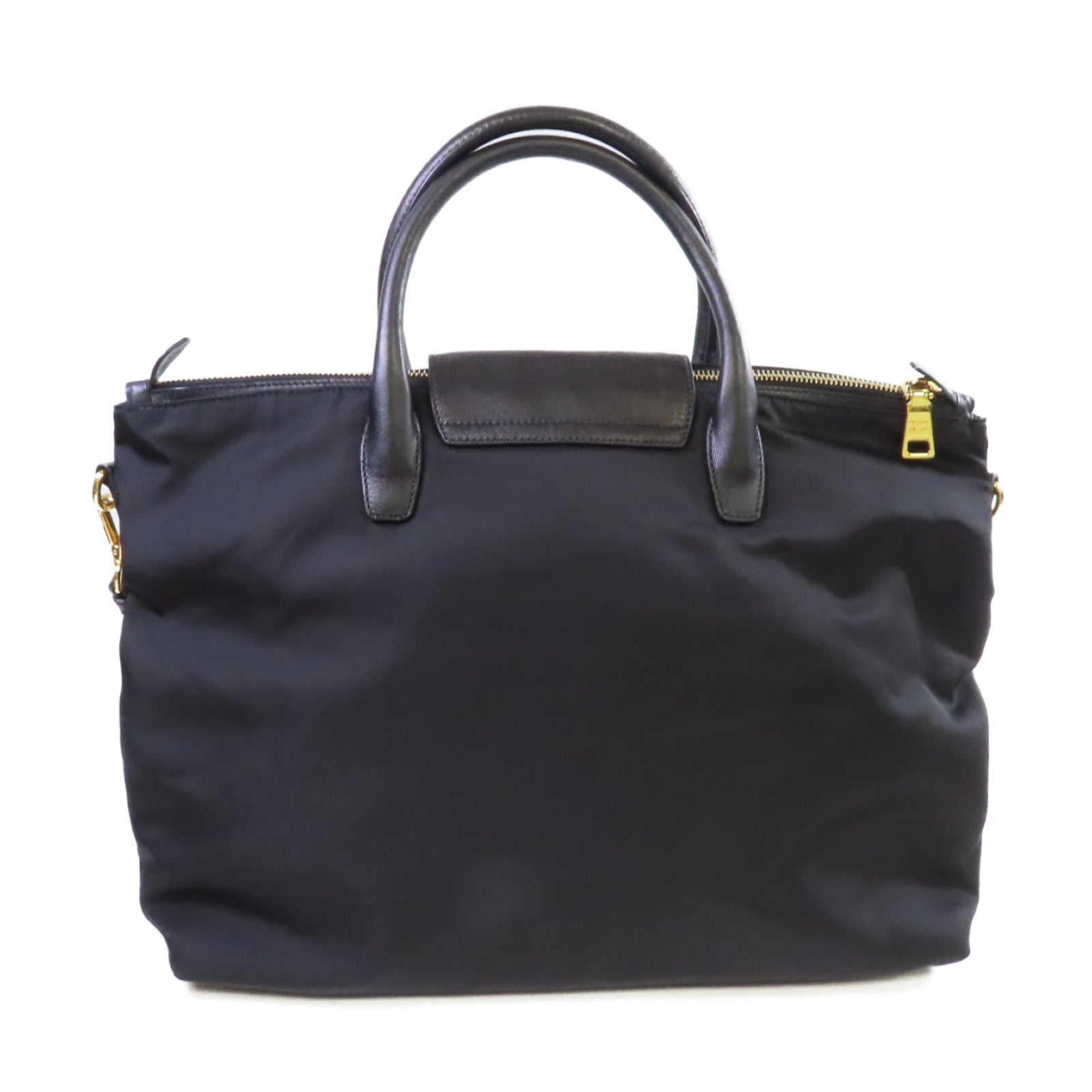 PRADA 尼龍/Saffiano皮革2Way Shoulder Bag金扣手挽肩背兩用袋黑色