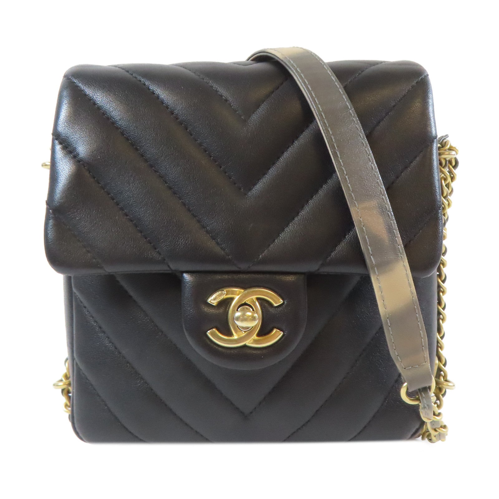 CHANEL 【激減優惠】斜紋牛皮皮革Chain Shoulder Bag金扣鏈帶肩背袋黑色