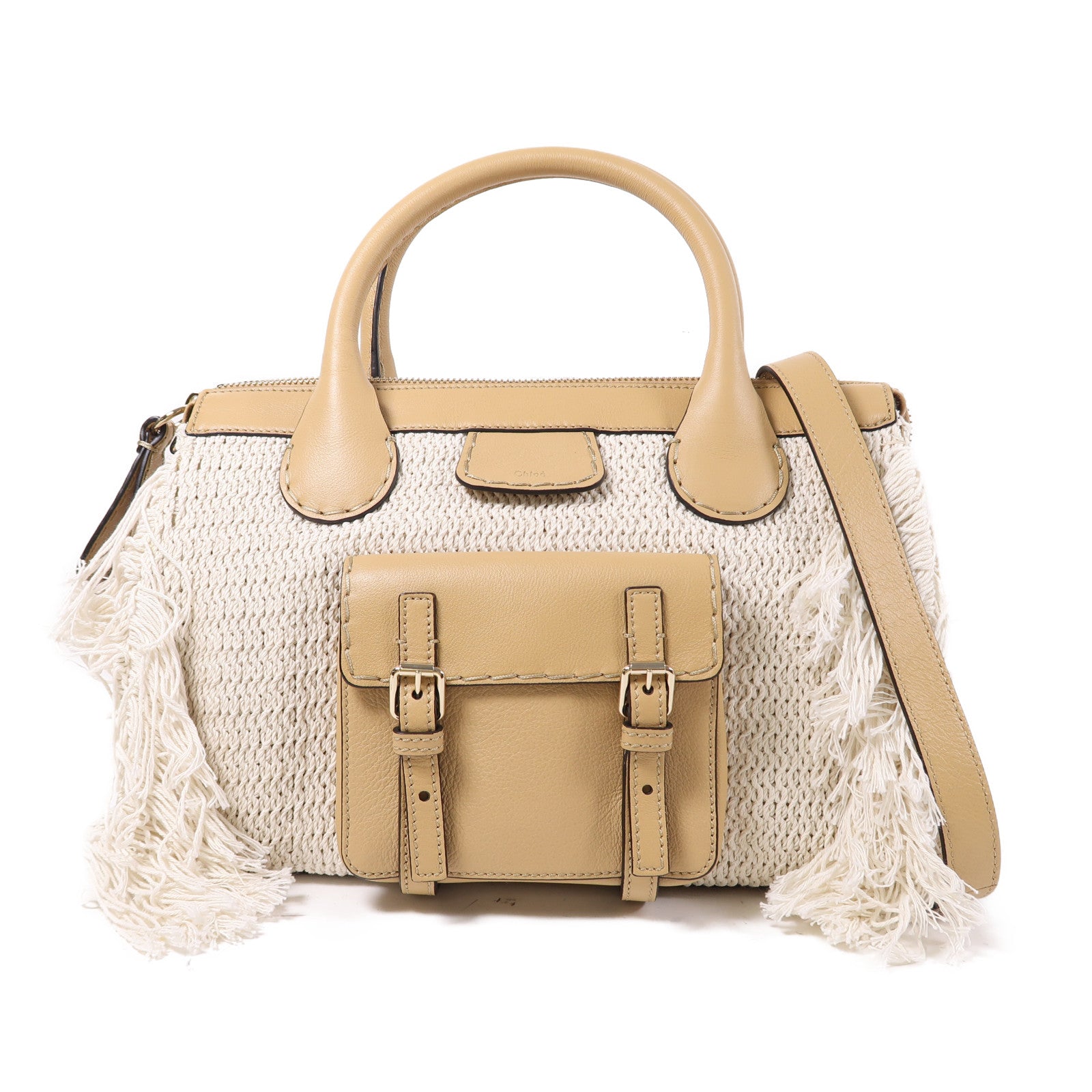 Chloe 【激減優惠】皮革/棉質/聚酯纖維Edith Fringe金扣Edith Fringe白色/啡色