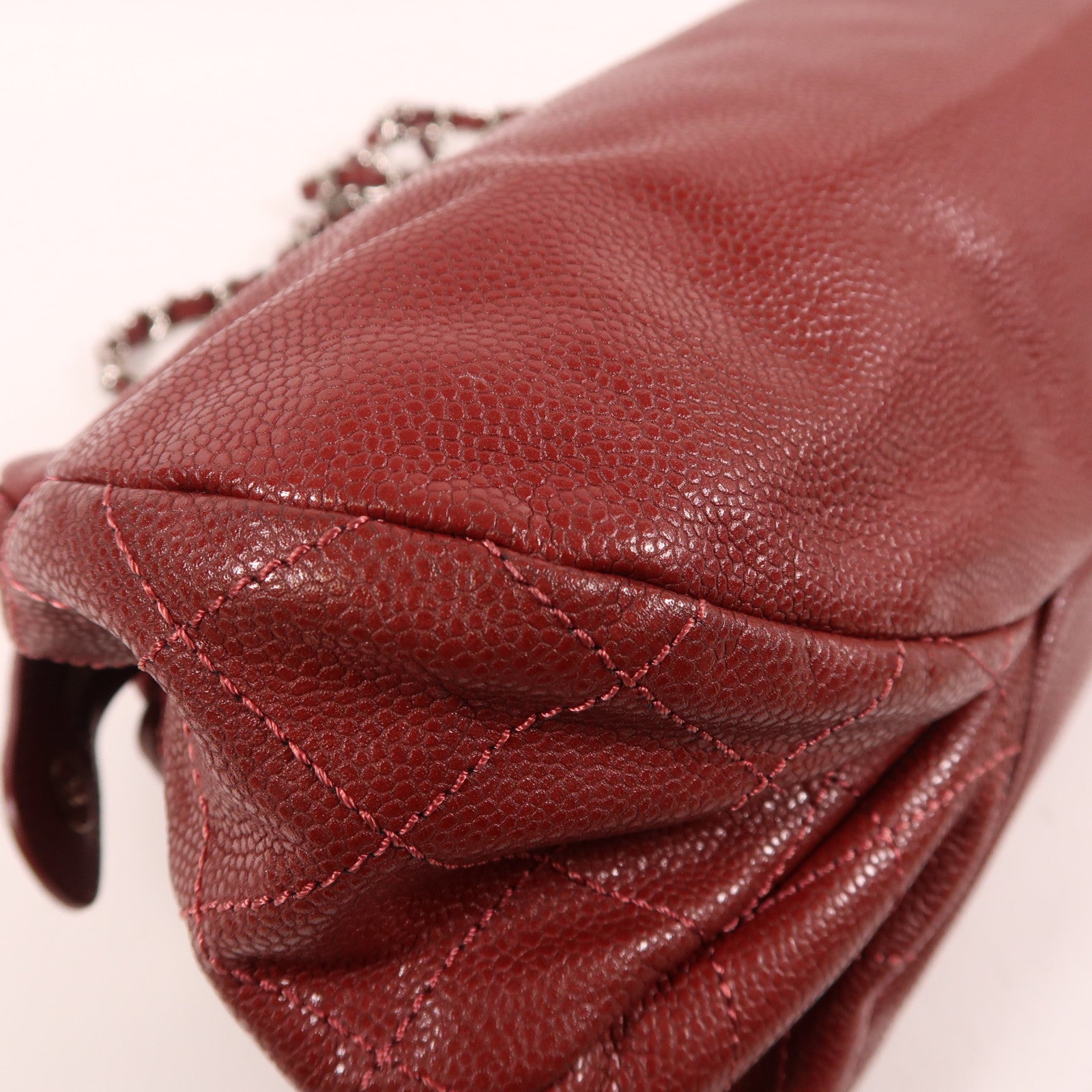 CHANEL 牛皮皮革Chain Shoulder銀扣鏈帶肩背袋紅色