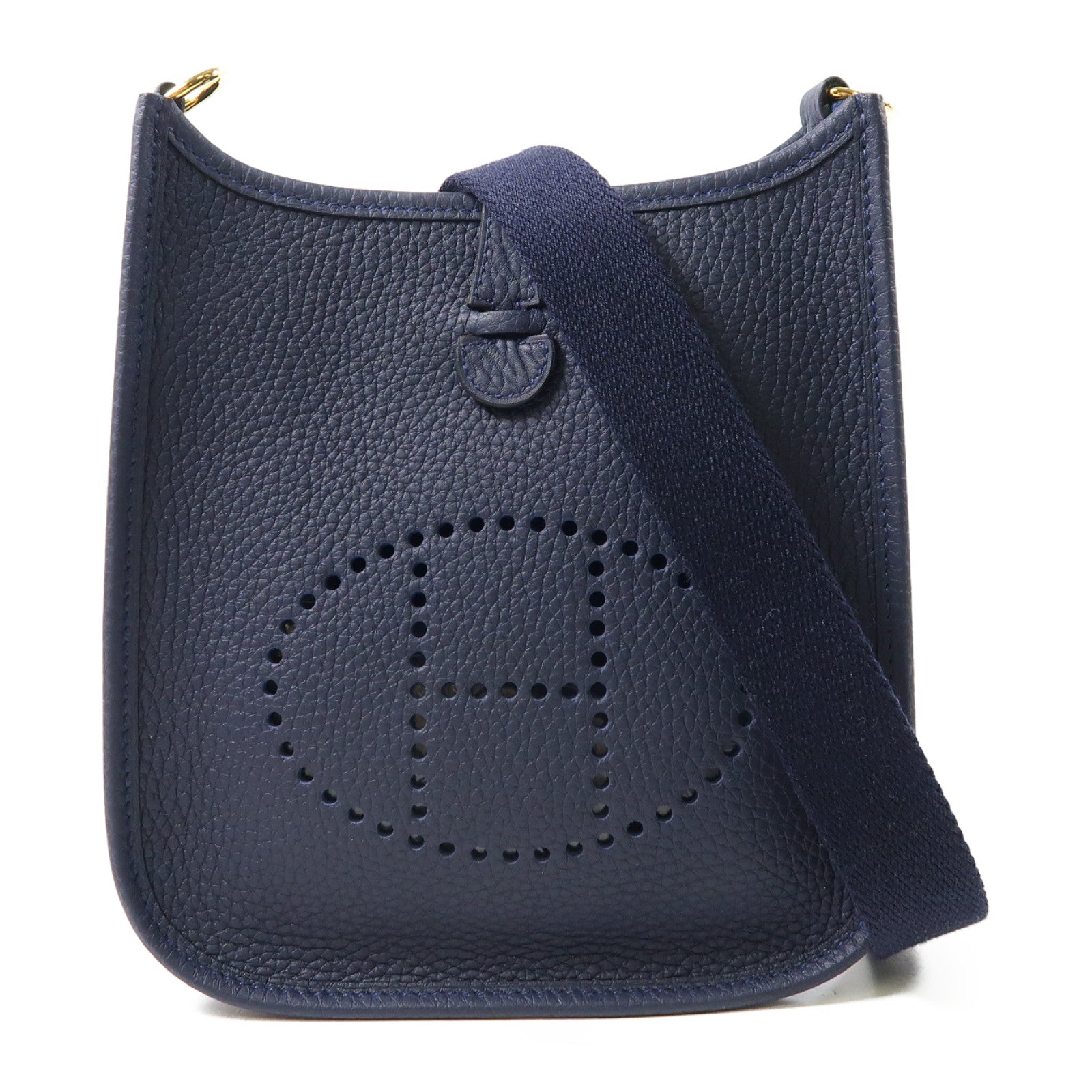 HERMES Clemence皮革Evelyne TPM金扣肩背袋Bleu Indigo深藍色