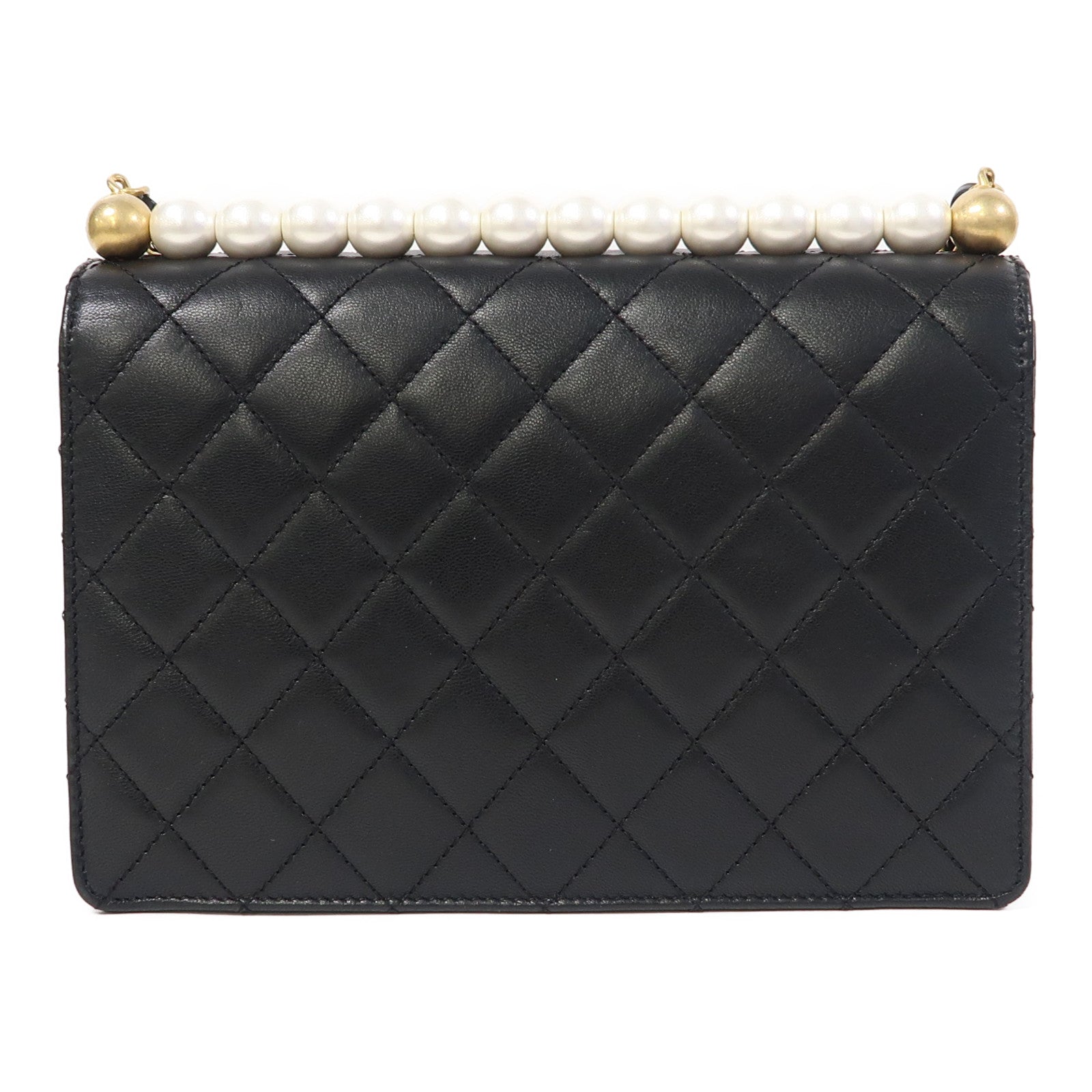 CHANEL 菱格皮革Chain Shoulder金扣鏈帶肩背袋黑色