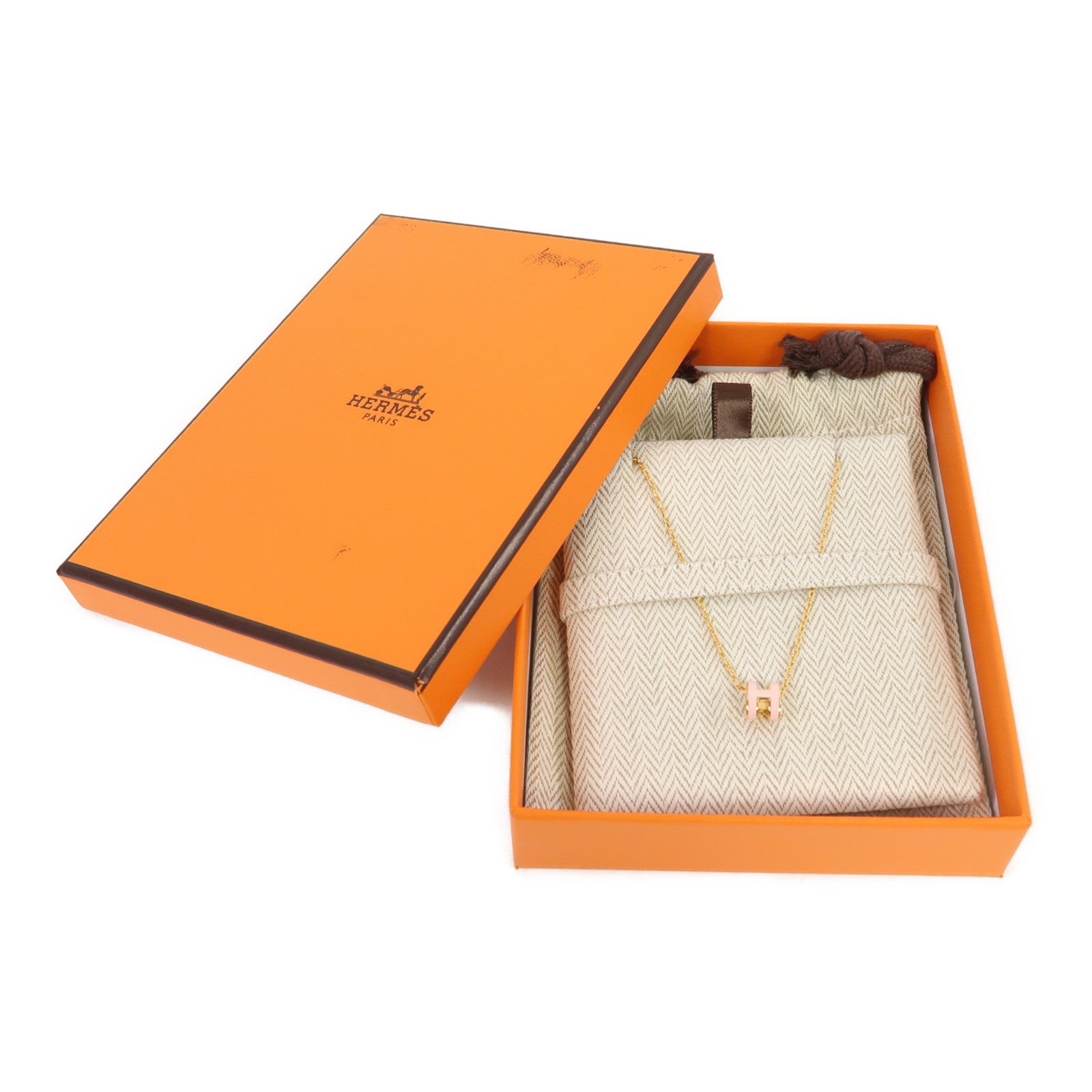 HERMES 金屬Mini Pop H Necklace項鍊櫻花粉色