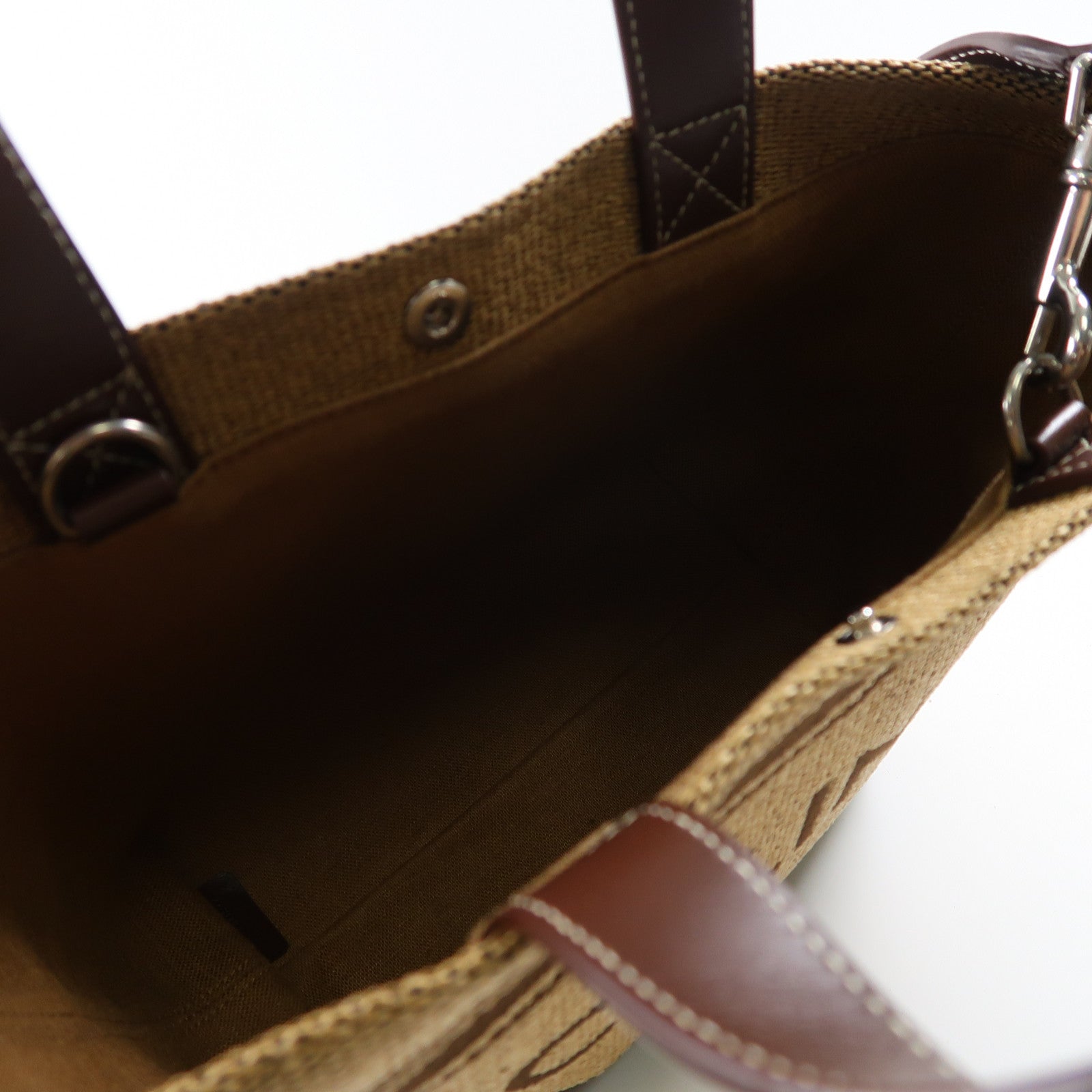 CELINE 【激減優惠】Raffia/牛皮皮革Mini Cabas銀扣手挽肩背兩用袋啡色