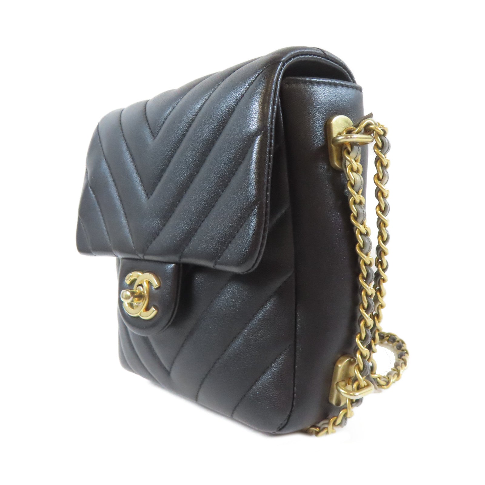 CHANEL 【激減優惠】斜紋牛皮皮革Chain Shoulder Bag金扣鏈帶肩背袋黑色