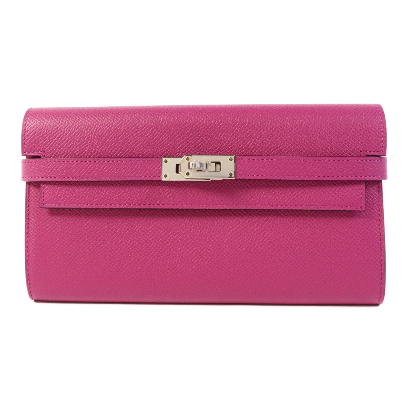 HERMES 【激減優惠】Epsom皮革Kelly Wallet銀扣長錢包Rose Purple
