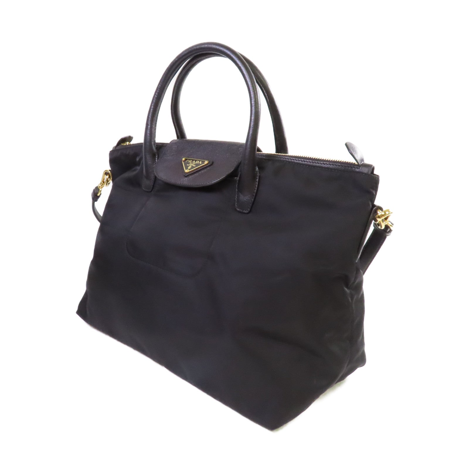 PRADA 尼龍/Saffiano皮革2Way Shoulder Bag金扣手挽肩背兩用袋黑色