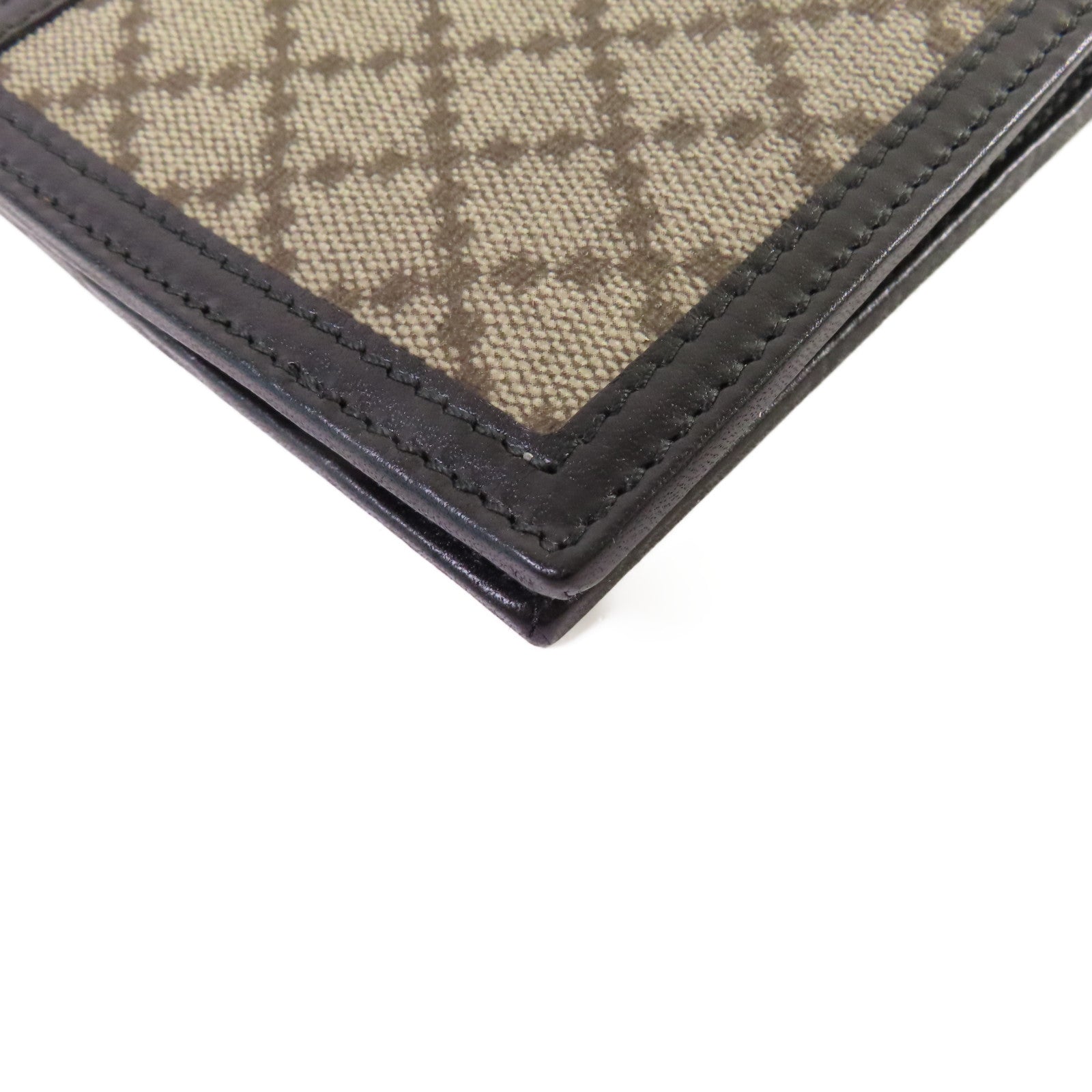 GUCCI 【激減優惠】牛皮皮革/帆布Diamante Bifold Short Wallet短錢包啡色