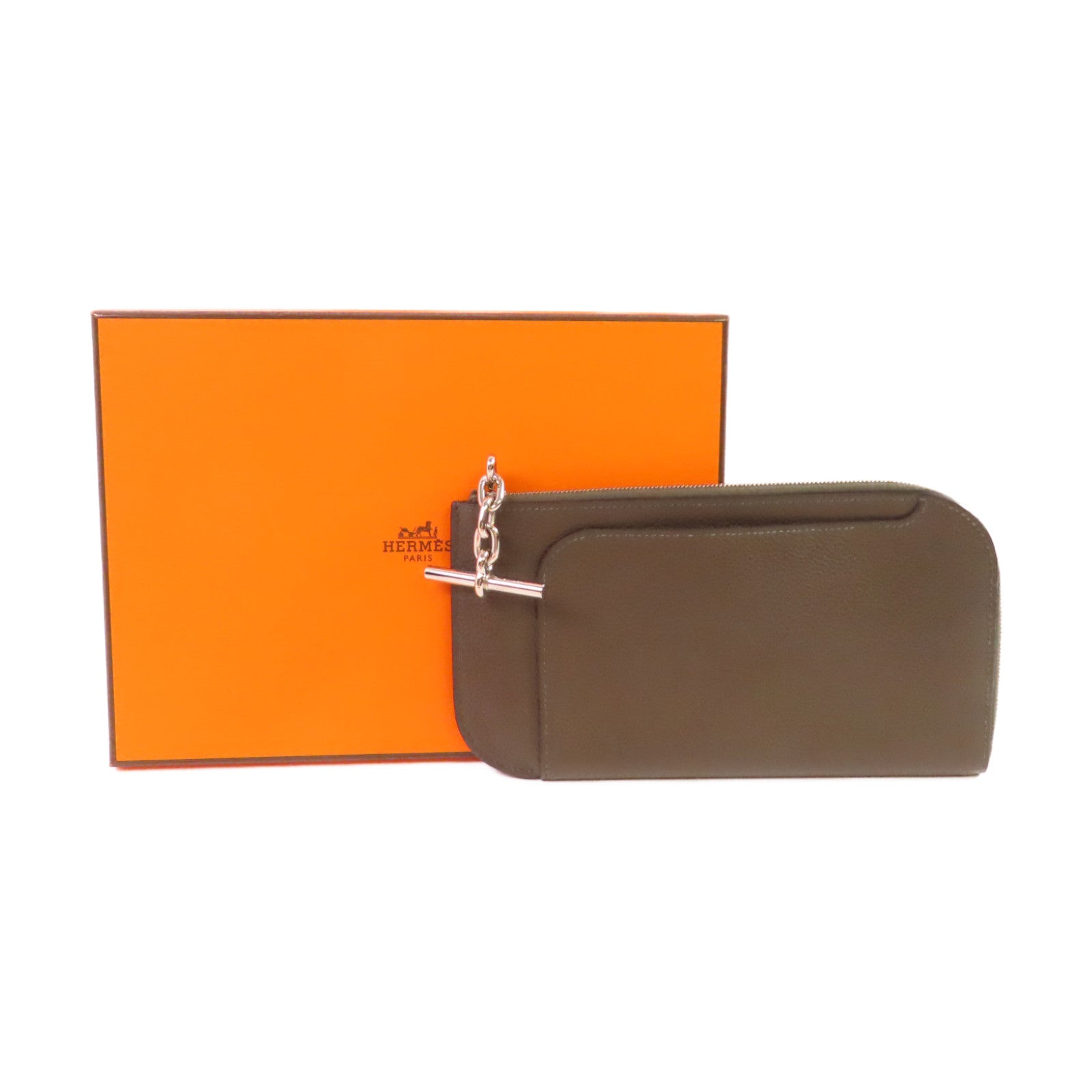 HERMES 【激減優惠】Evercolor皮革Phone Case銀扣手機包碳灰色