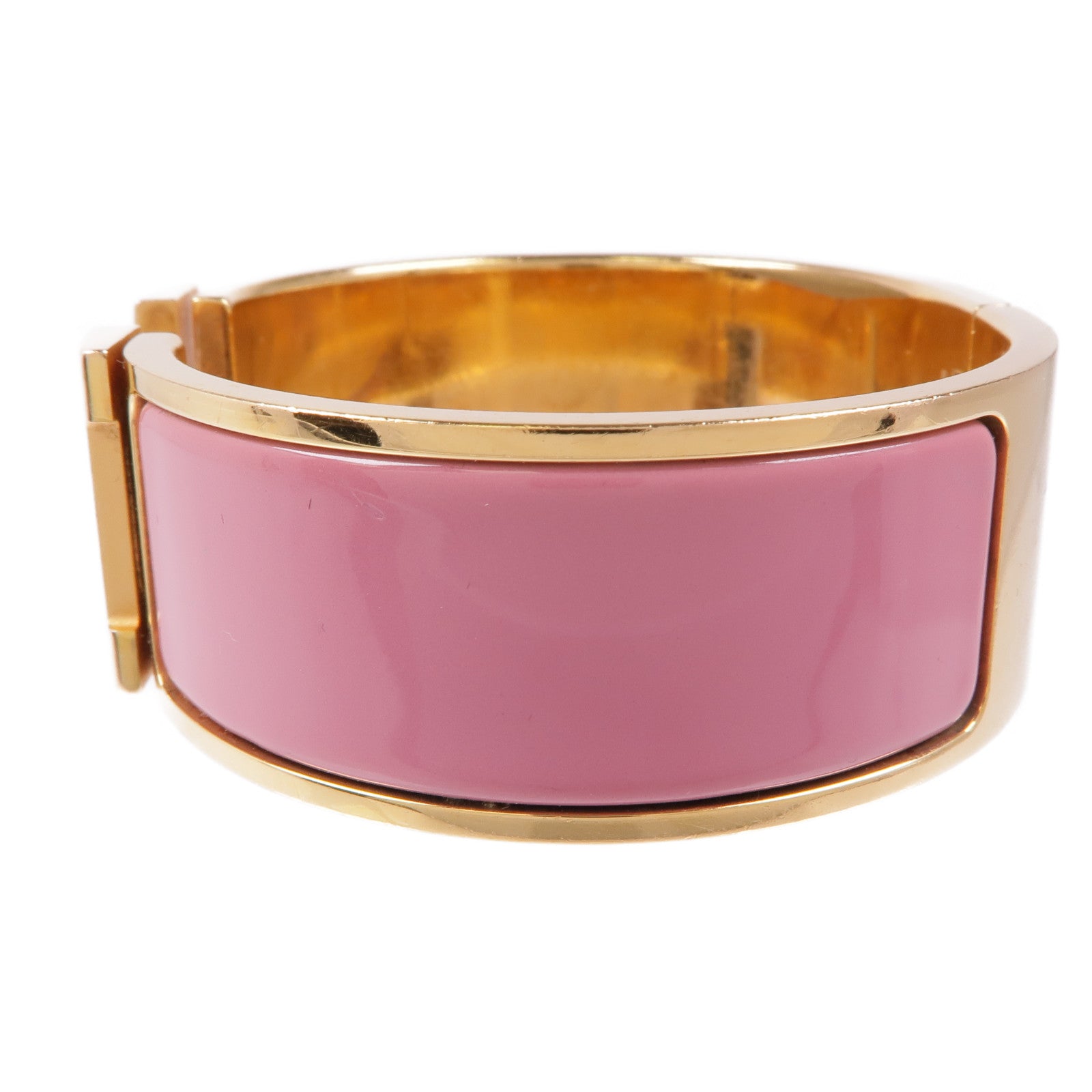 HERMES Clic Clac H Bracelet Enamel Metal Gold Pink
