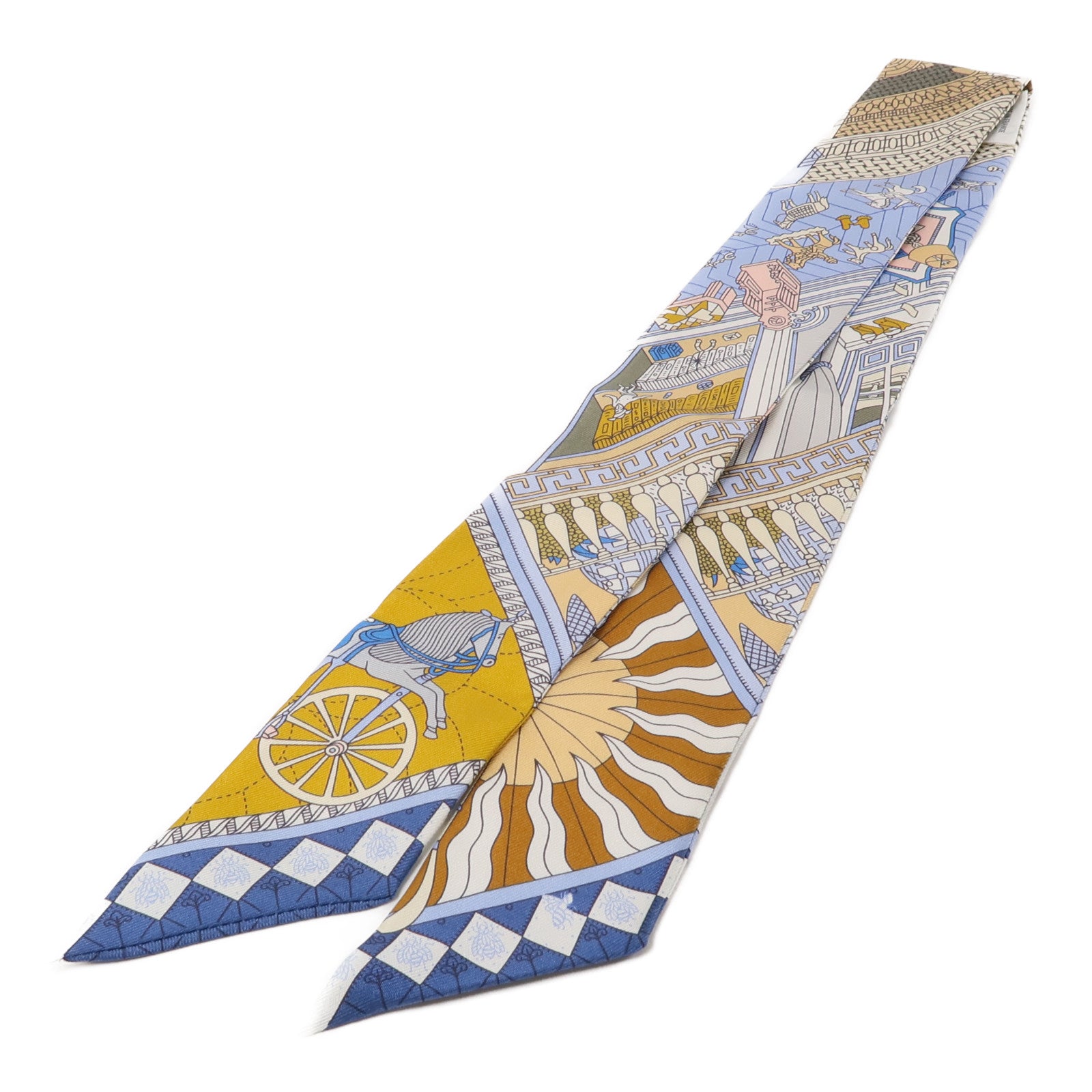 HERMES 絲質Twilly絲巾藍色/灰色