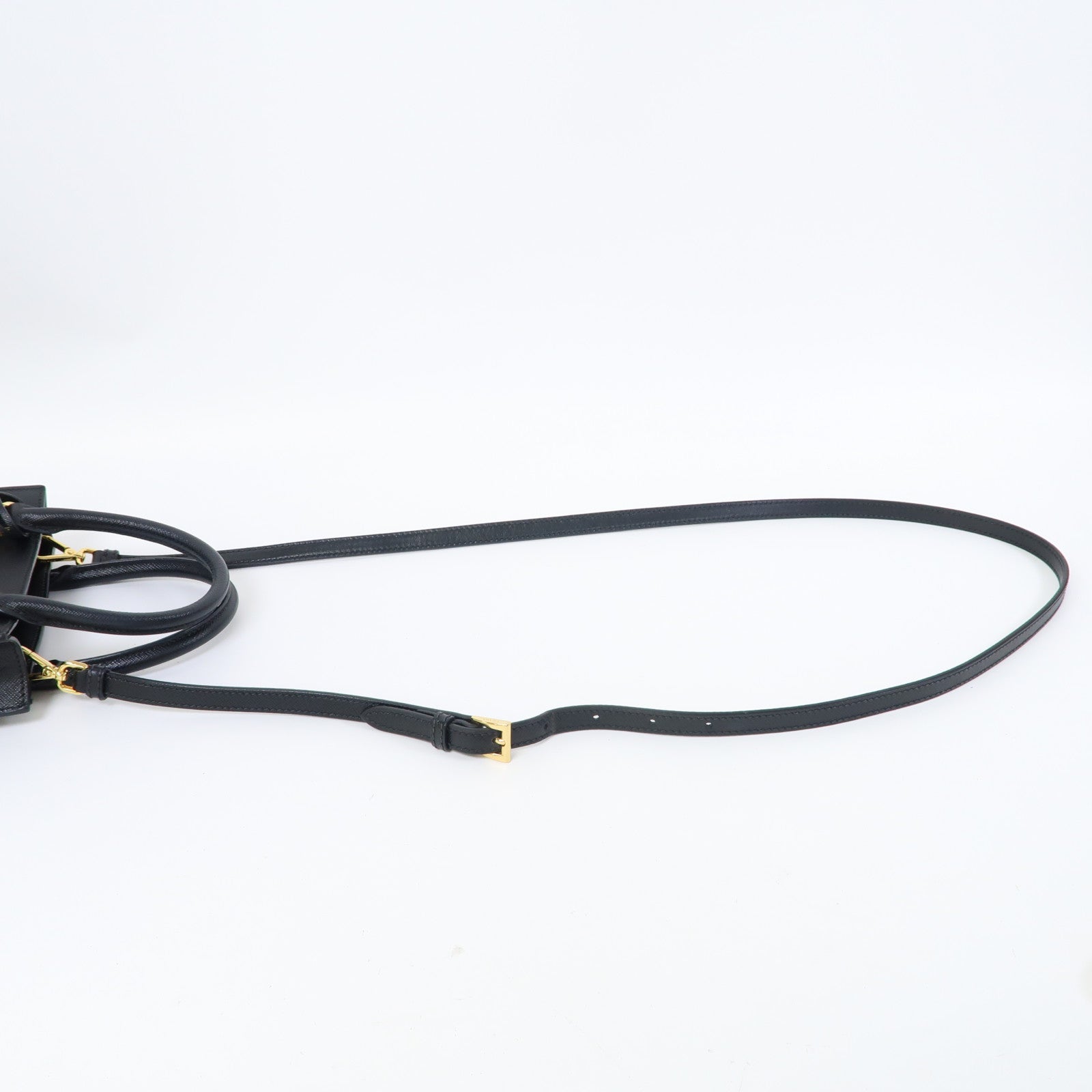 PRADA Saffiano皮革2 Way Shoulder Bag金扣手挽肩背兩用袋黑色