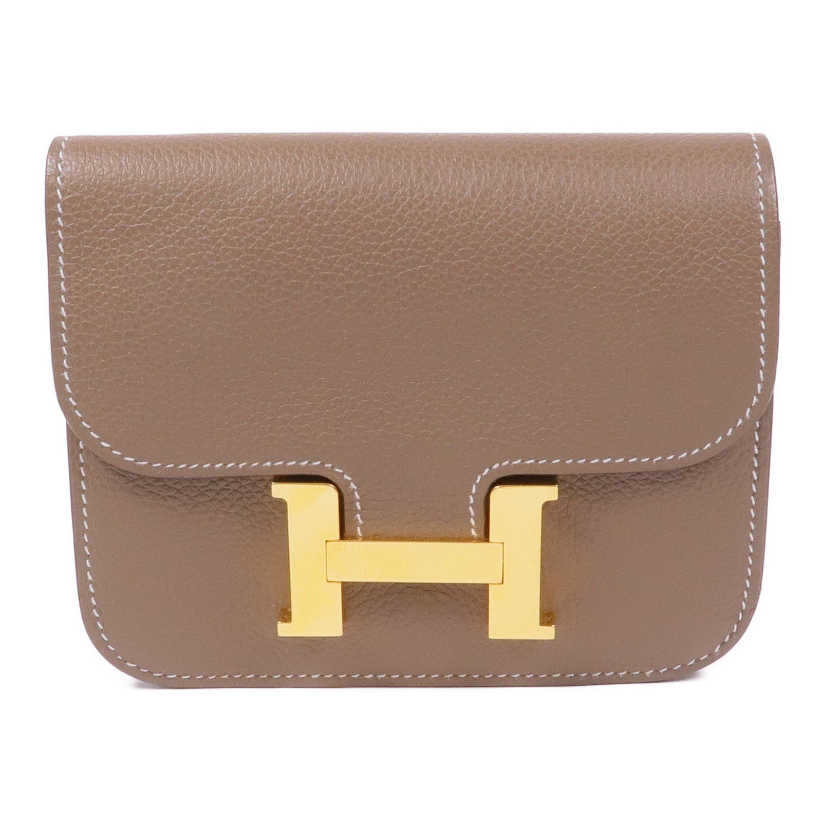 HERMES Evercolor皮革Constance Slim金扣錢包Etoupe