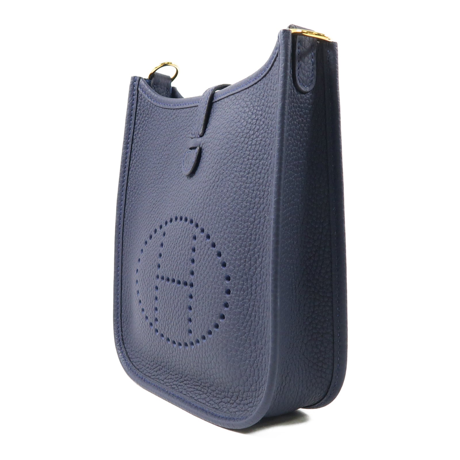 HERMES Clemence皮革Evelyne TPM金扣肩背袋Bleu Indigo深藍色