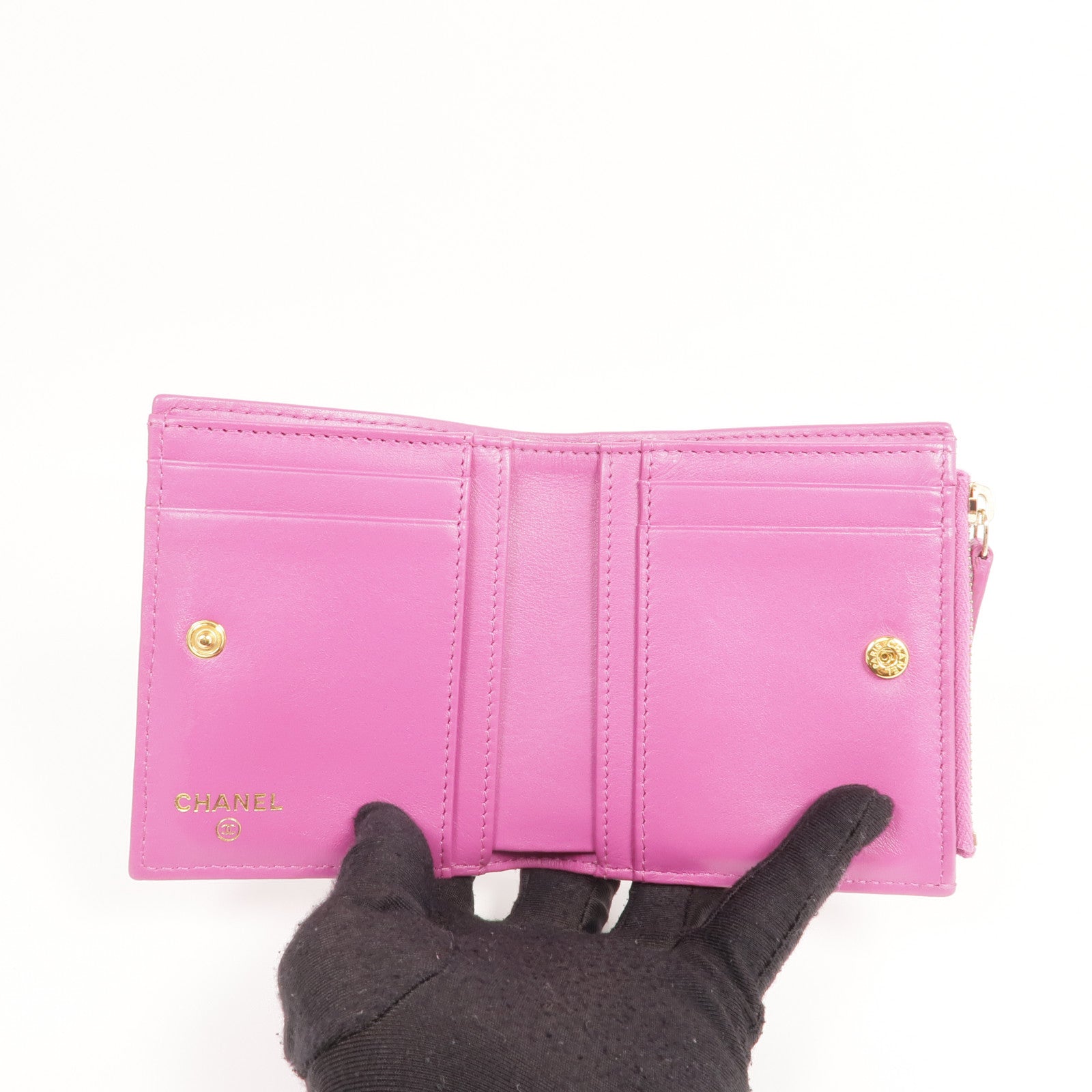 CHANEL 牛皮皮革Wallet金扣錢包