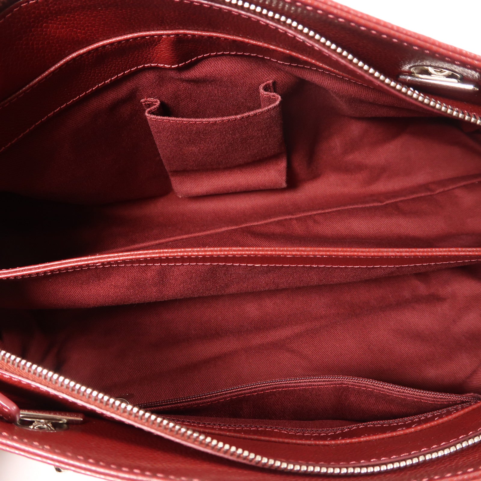 CHANEL 牛皮皮革Chain Shoulder銀扣鏈帶肩背袋紅色