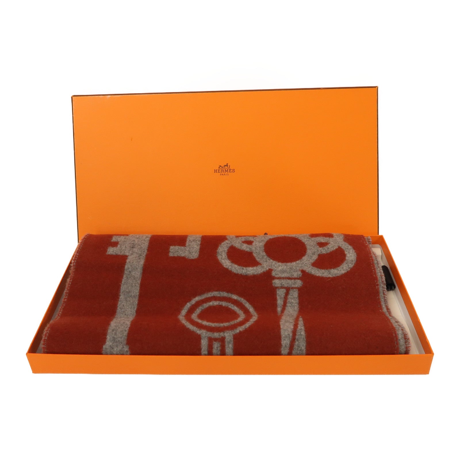 HERMES 羊絨Scarf圍巾灰色/紅色