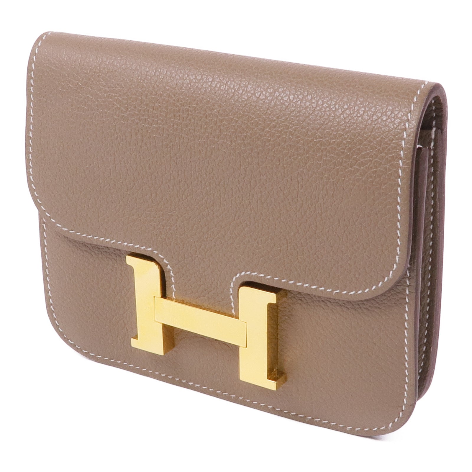 HERMES Evercolor皮革Constance Slim金扣錢包Etoupe