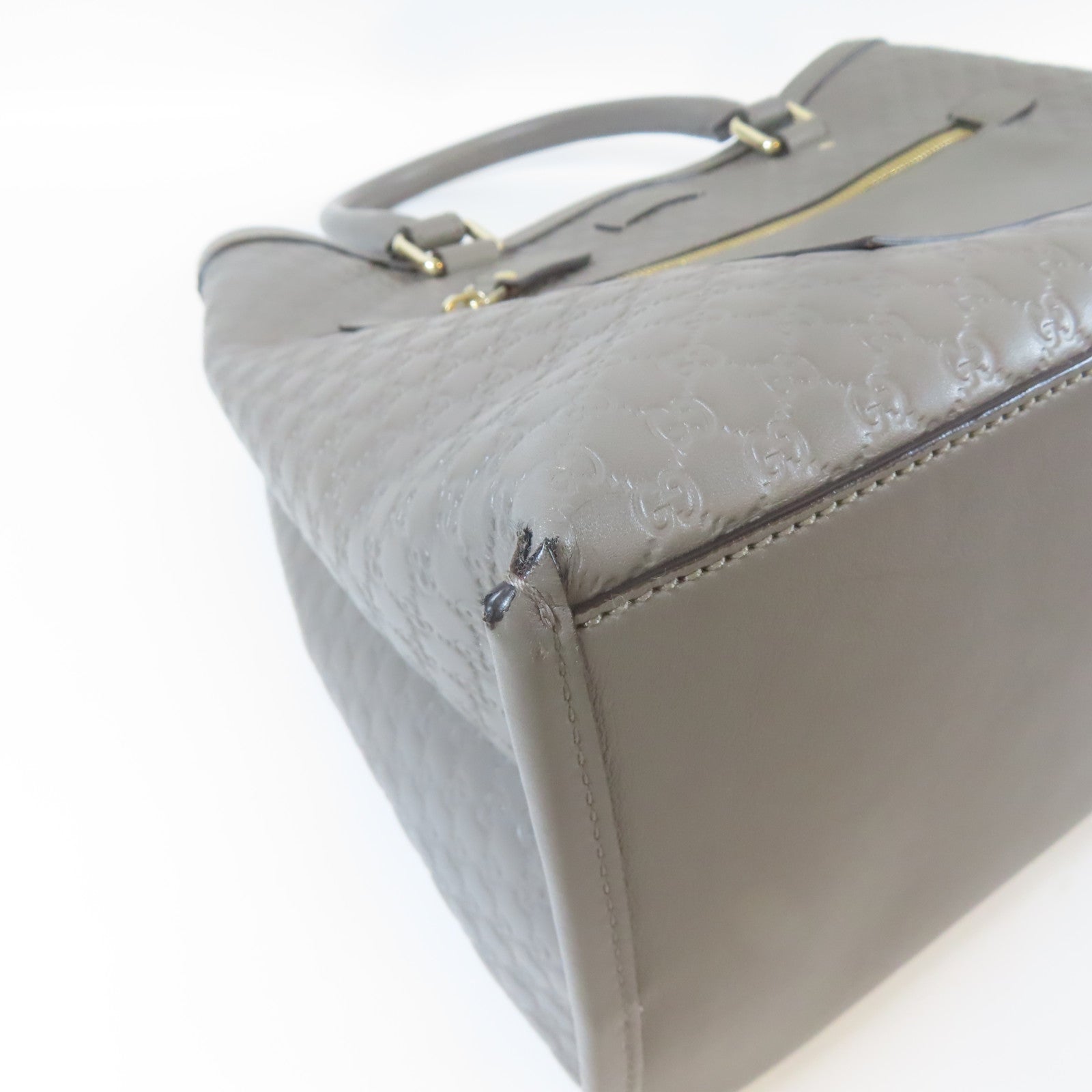 GUCCI 牛皮皮革Shoulder Bag金扣手挽肩背兩用袋灰色