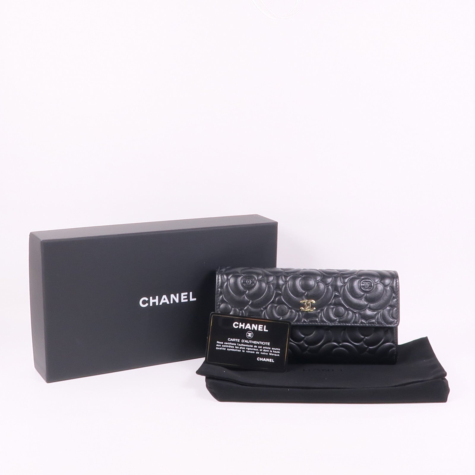 CHANEL 牛皮皮革Long Wallet金扣長錢包