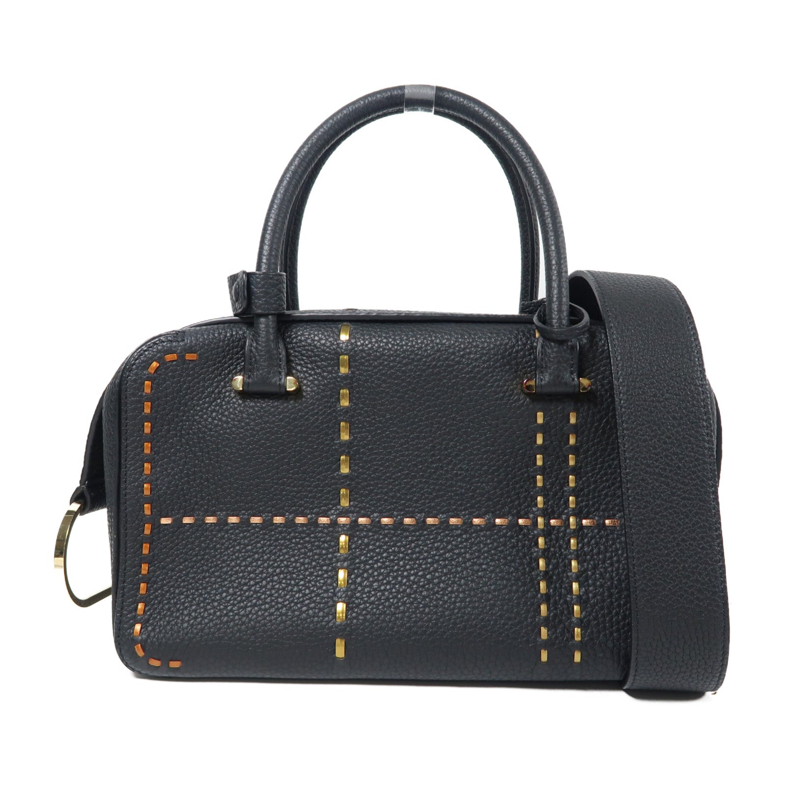 Delvaux 牛皮皮革Cool Box MM金扣手挽肩背兩用袋黑色