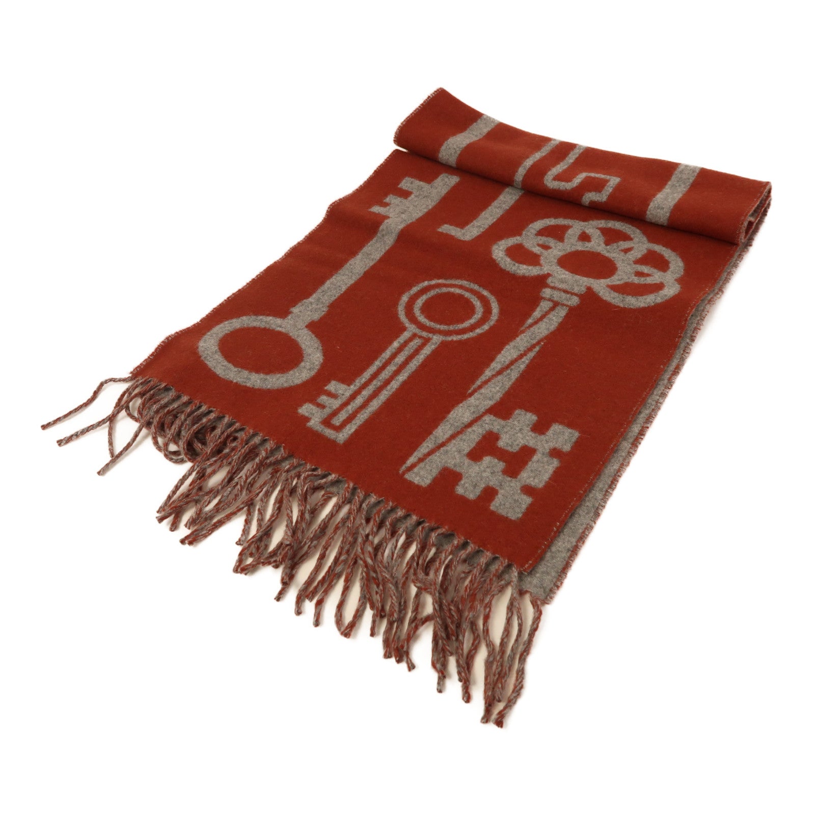 HERMES 羊絨Scarf圍巾灰色/紅色