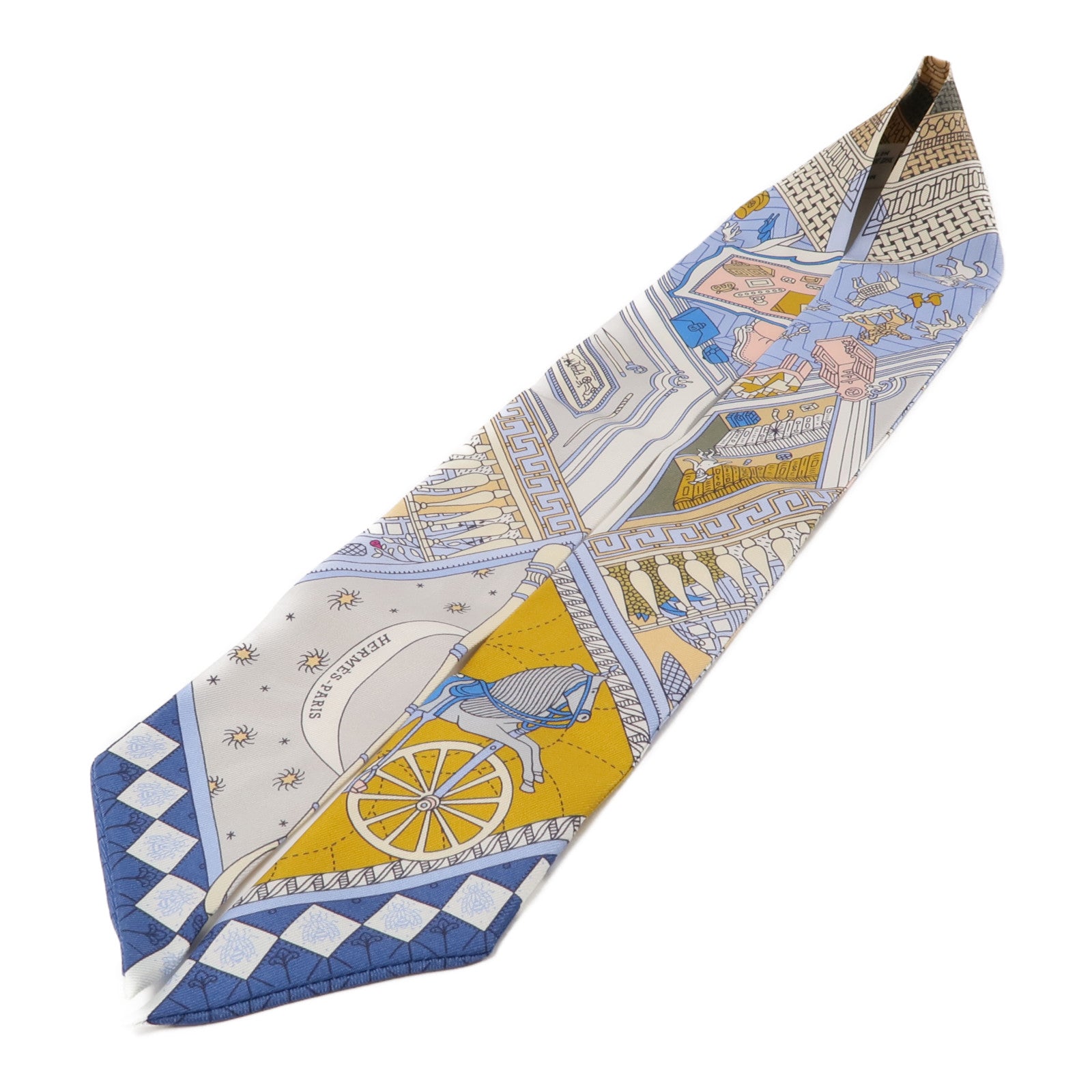 HERMES 絲質Twilly絲巾藍色/灰色