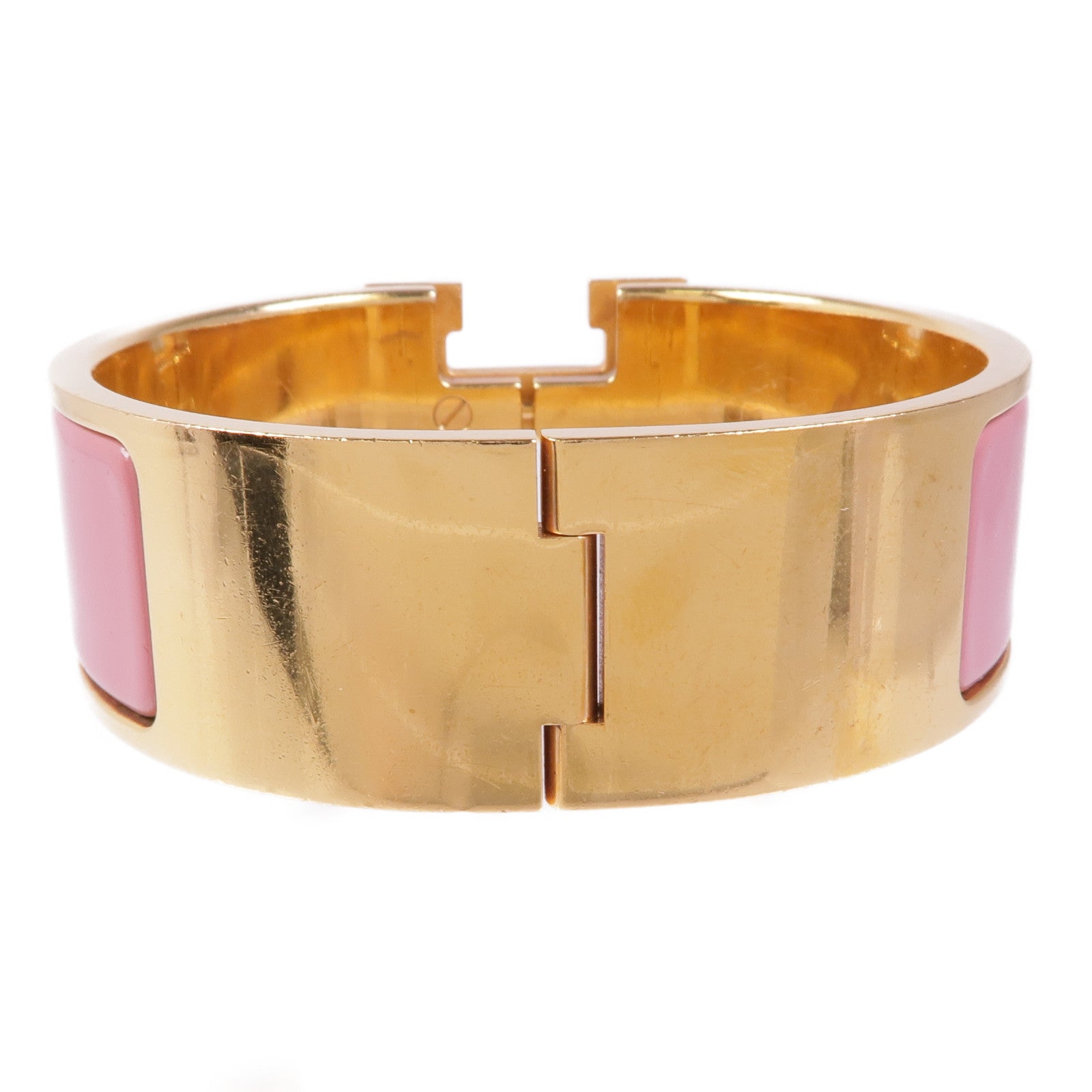 HERMES Clic Clac H Bracelet Enamel Metal Gold Pink