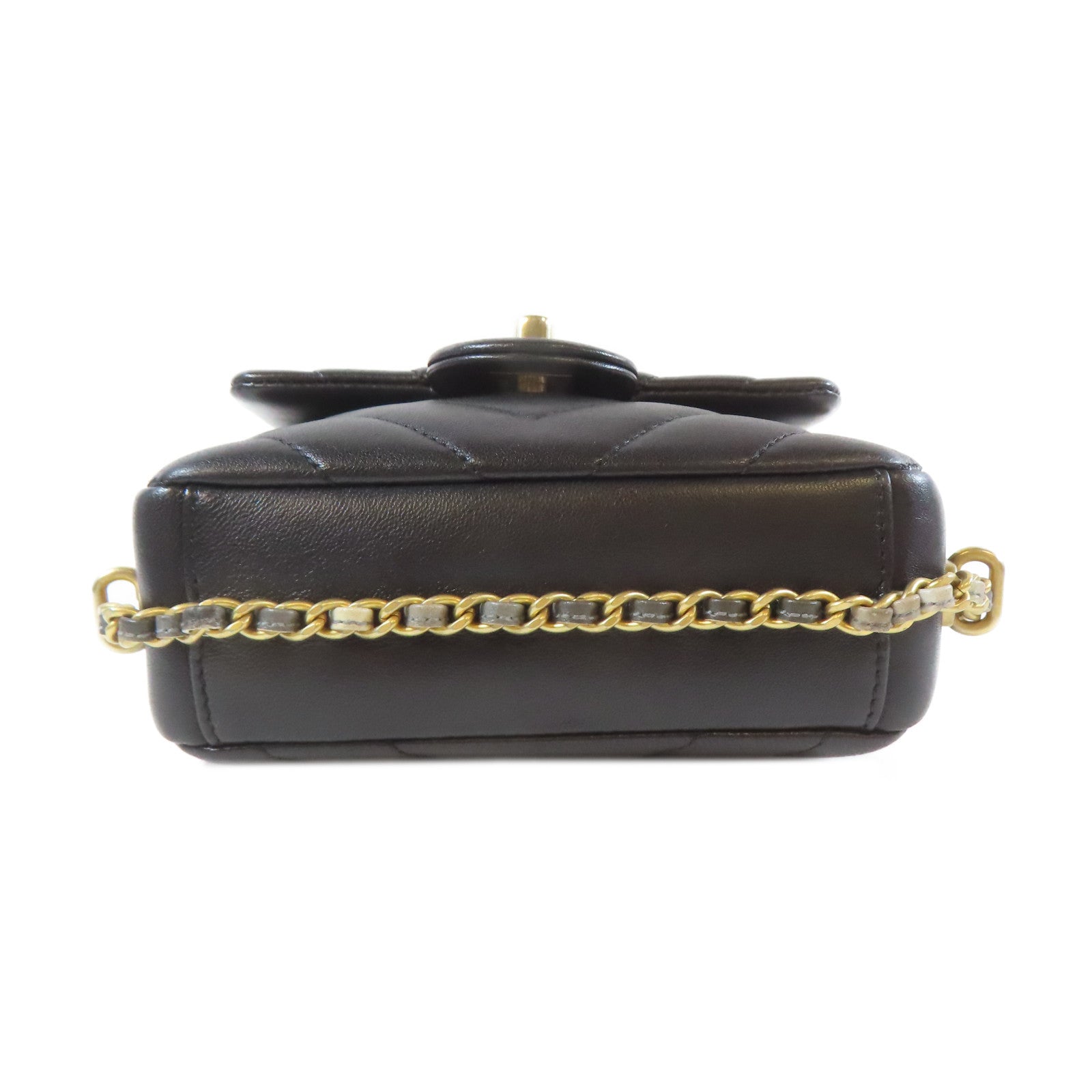 CHANEL 【激減優惠】斜紋牛皮皮革Chain Shoulder Bag金扣鏈帶肩背袋黑色