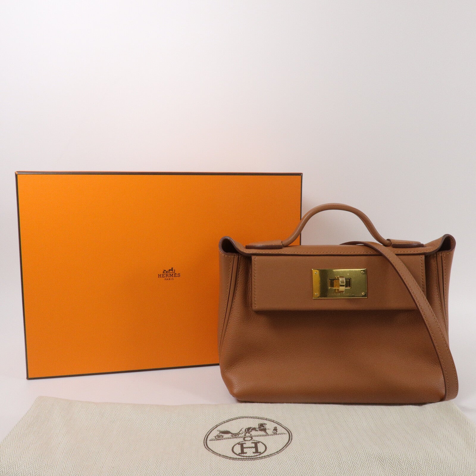 HERMES Swift皮革24/24 Mini手挽肩背兩用袋Gold