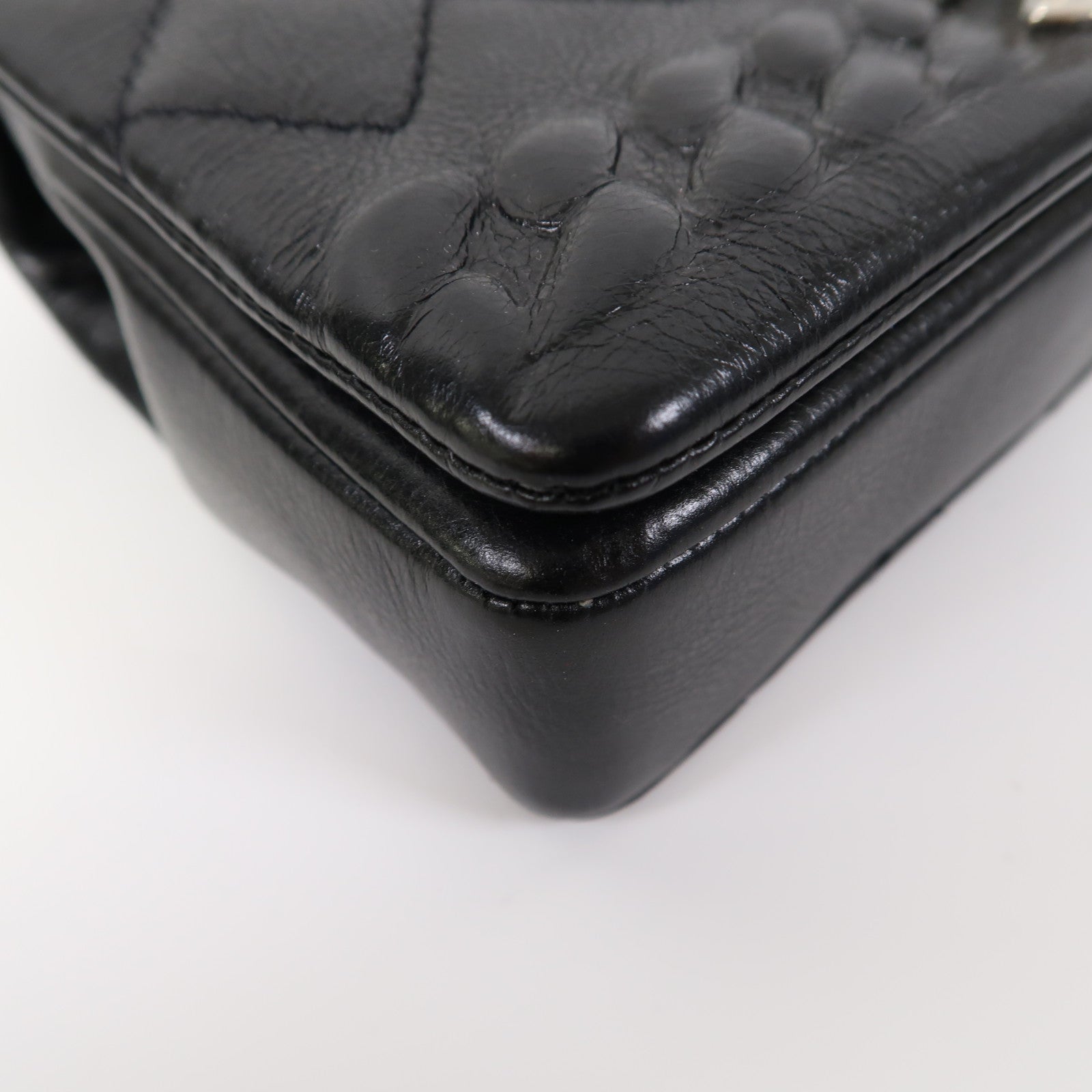 CHANEL 【激減優惠】菱格牛皮皮革Chain Shoulder銀扣鏈帶肩背袋黑色