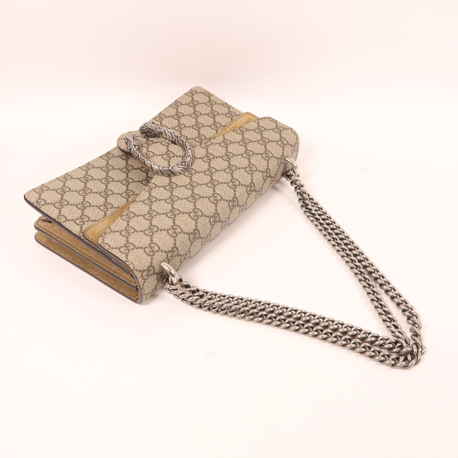 GUCCI 塗層帆布GG Supreme Dionysus銀扣鏈帶肩背袋