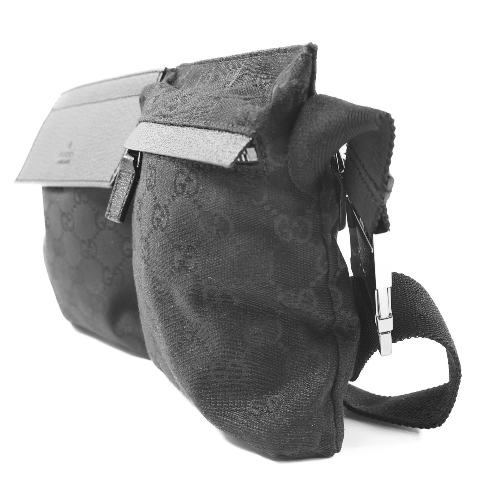GUCCI 帆布Waist Bag銀扣腰包黑色